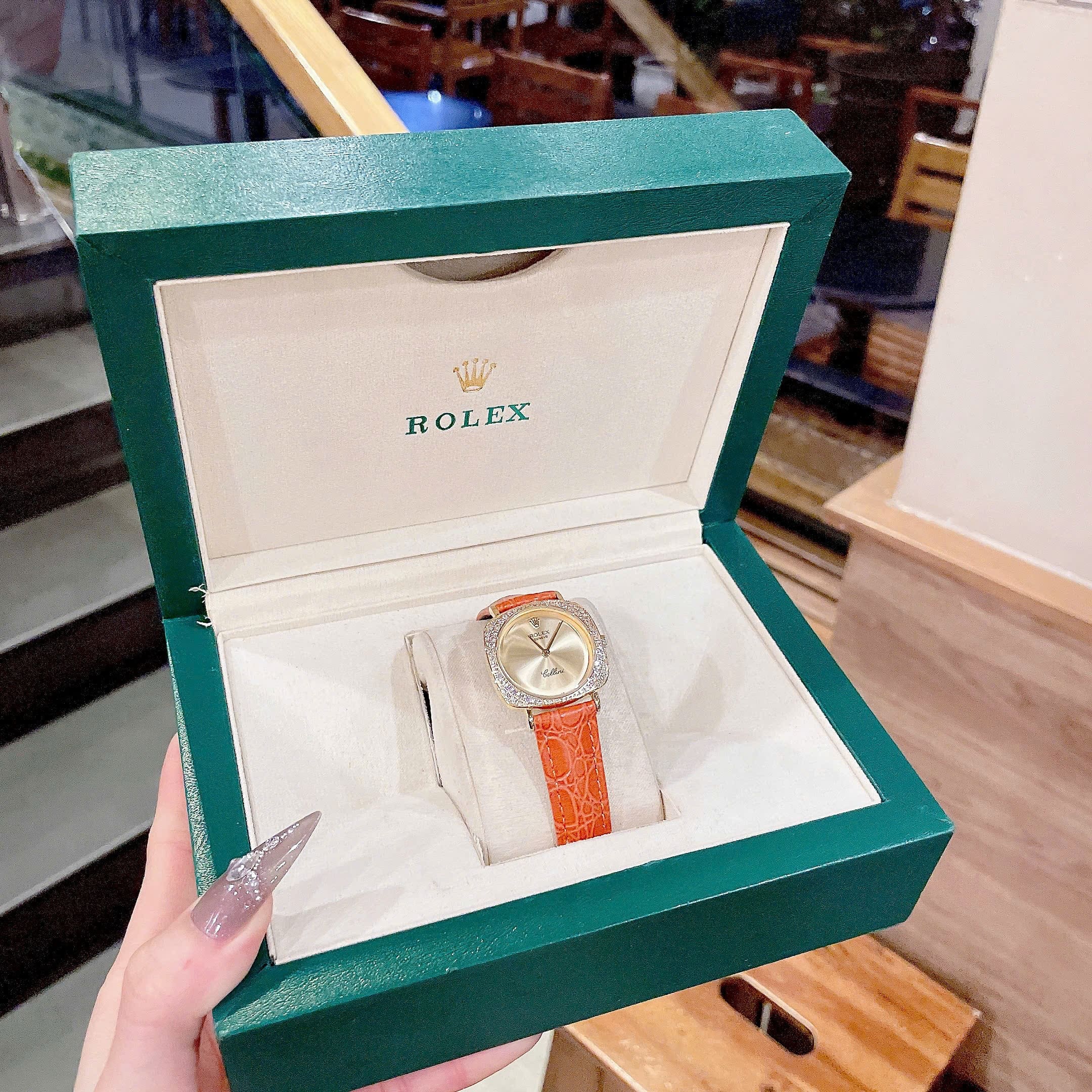 Đồng Hồ Rolex Cellini |Nữ Giới |Mặt Vuông |Vàng Gold |Dây Da Cam |Máy Pin (Máy Quartz) |Size 33mm |donghogiatot.vn