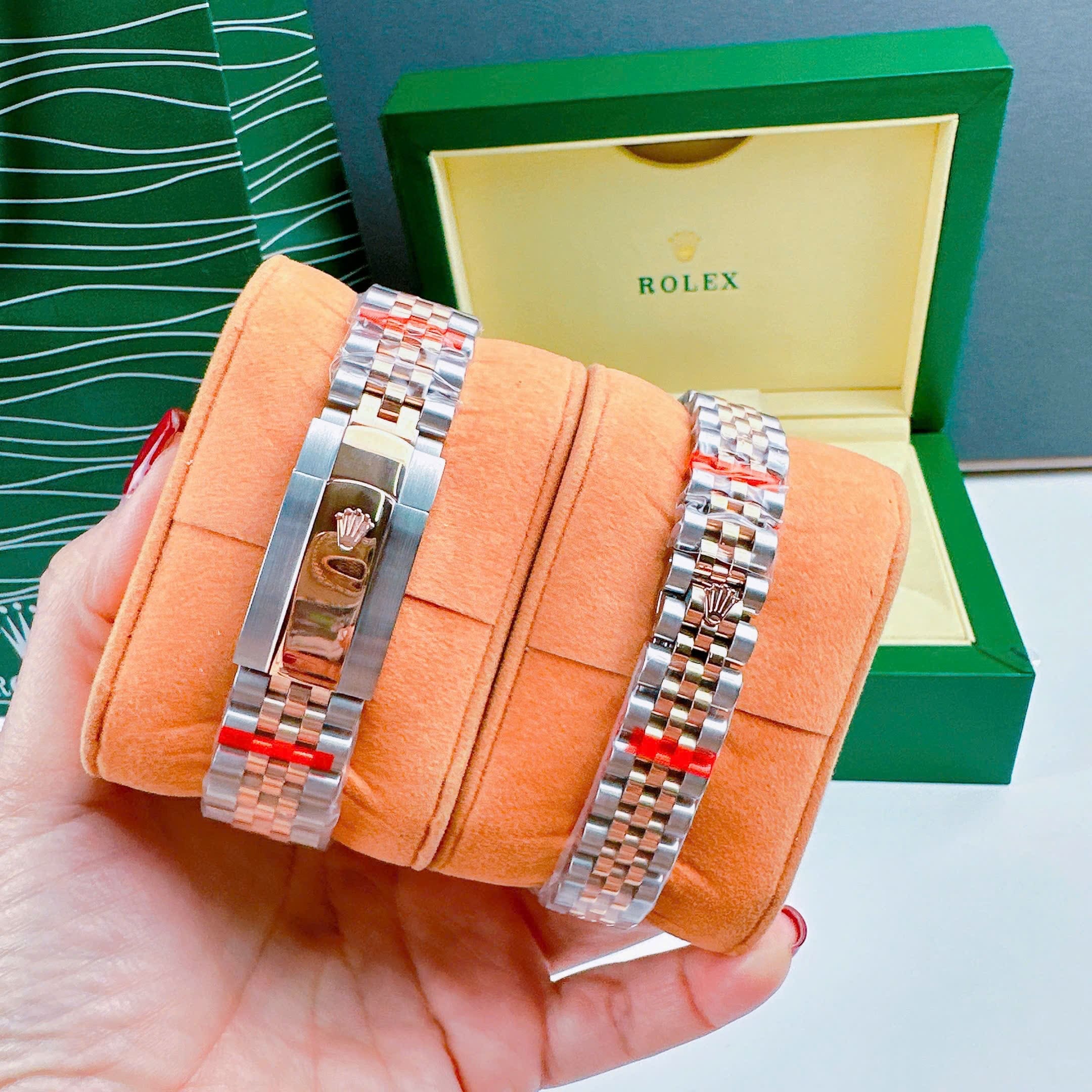 Đồng Hồ Rolex Đính Đá |Cặp Đôi |Mặt Trắng |Dây Kim Loại Demi Rose Gold |Máy Cơ (Automatic) |Size 41x31mm |donghogiatot.vn