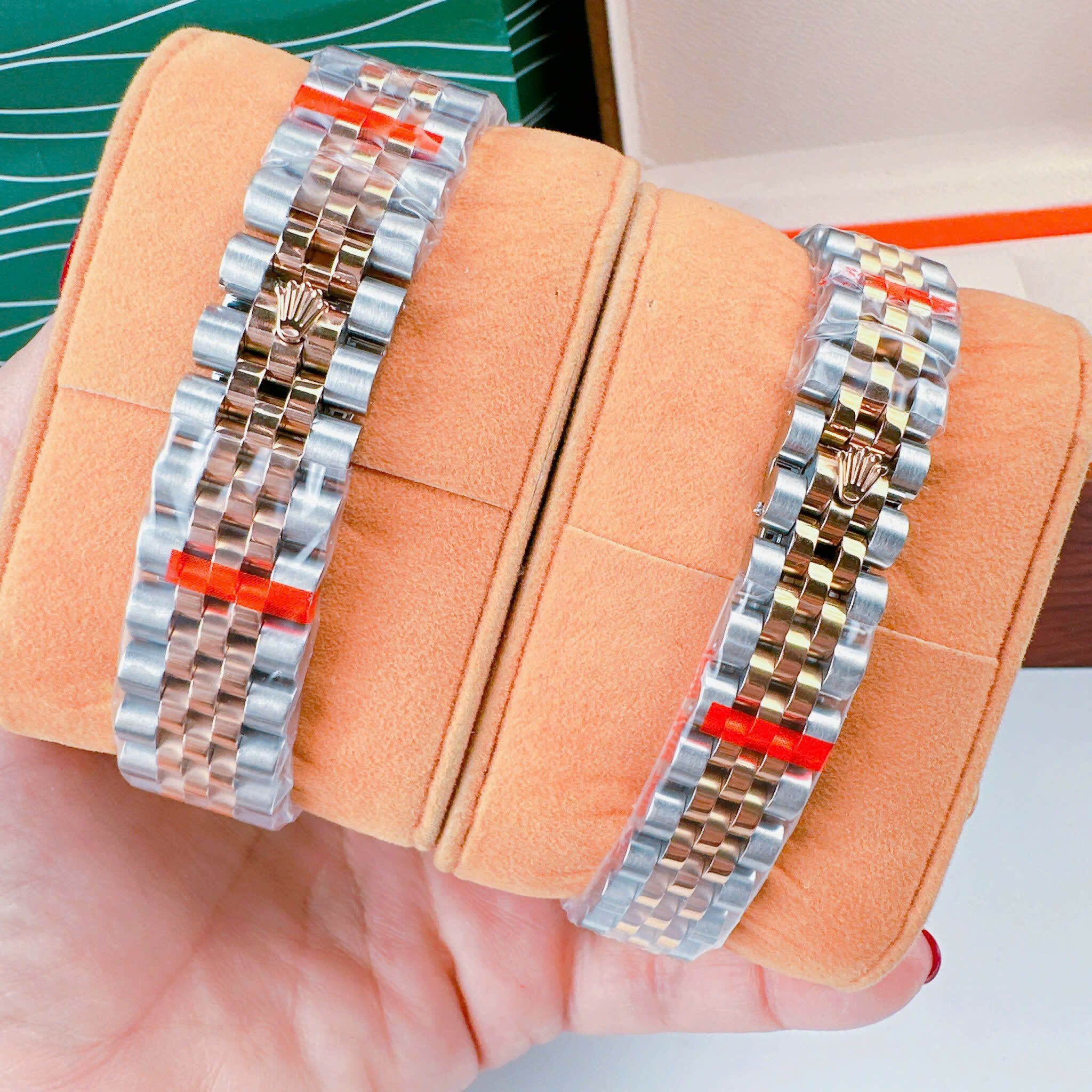 Đồng Hồ Rolex Đính Đá |Cặp Đôi |Mặt Xanh Dương |Dây Kim Loại Demi Rose Gold |Máy Pin (Máy Quartz) |Size 36x31mm |donghogiatot.vn