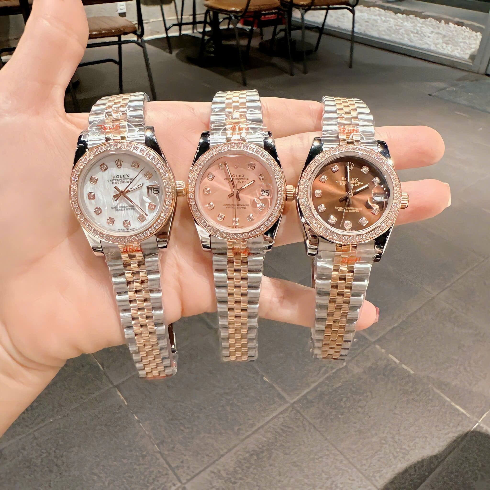 Đồng Hồ Rolex Đính Đá |Nữ Giới |Mặt Hồng |Dây Kim Loại Demi Rose Gold |Máy Pin (Máy Quartz) |Size 31mm |donghogiatot.vn