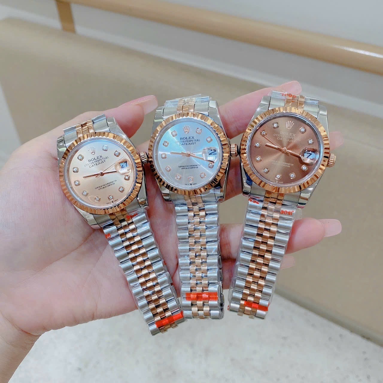 Đồng Hồ Rolex Niềng Khía |Nữ Giới |Mặt Hồng Trà |Dây Kim Loại Demi Rose |Máy Cơ (Automatic) |Size 36mm |donghogiatot.vn