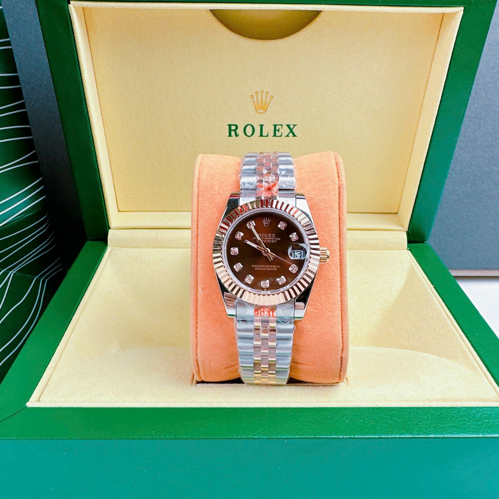 Đồng Hồ Rolex Niềng Khía |Nữ Giới |Mặt Nâu |Dây Kim Loại Demi Rose Gold |Máy Pin (Máy Quartz) |Size 31mm |donghogiatot.vn