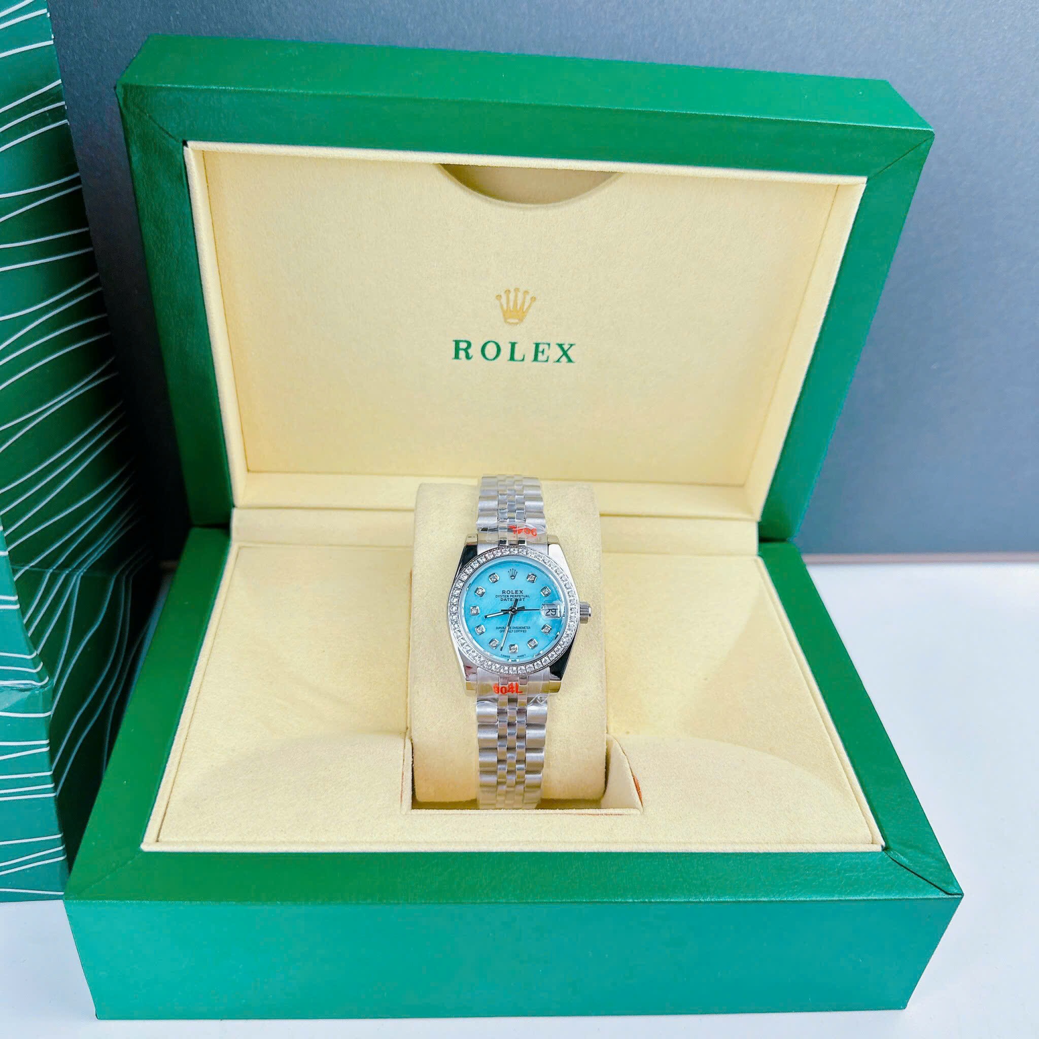 Đồng Hồ Rolex Đính Đá |Nữ Giới |Mặt Xanh Da Trời |Dây Kim Loại Silver |Máy Pin (Máy Quartz) |Size 31mm |donghogiatot.vn