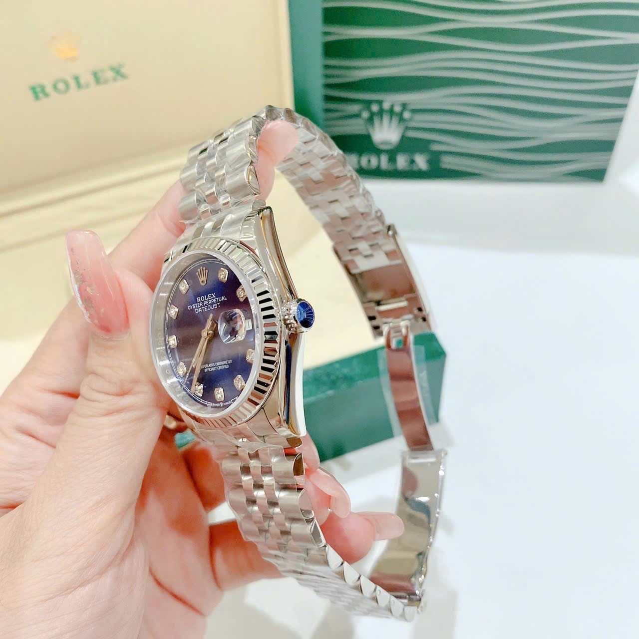 Đồng Hồ Rolex Niềng Khía |Nữ Giới |Mặt Xanh Dương |Dây Kim Loại Silver |Máy Cơ (Automatic) |Size 36mm |donghogiatot.vn