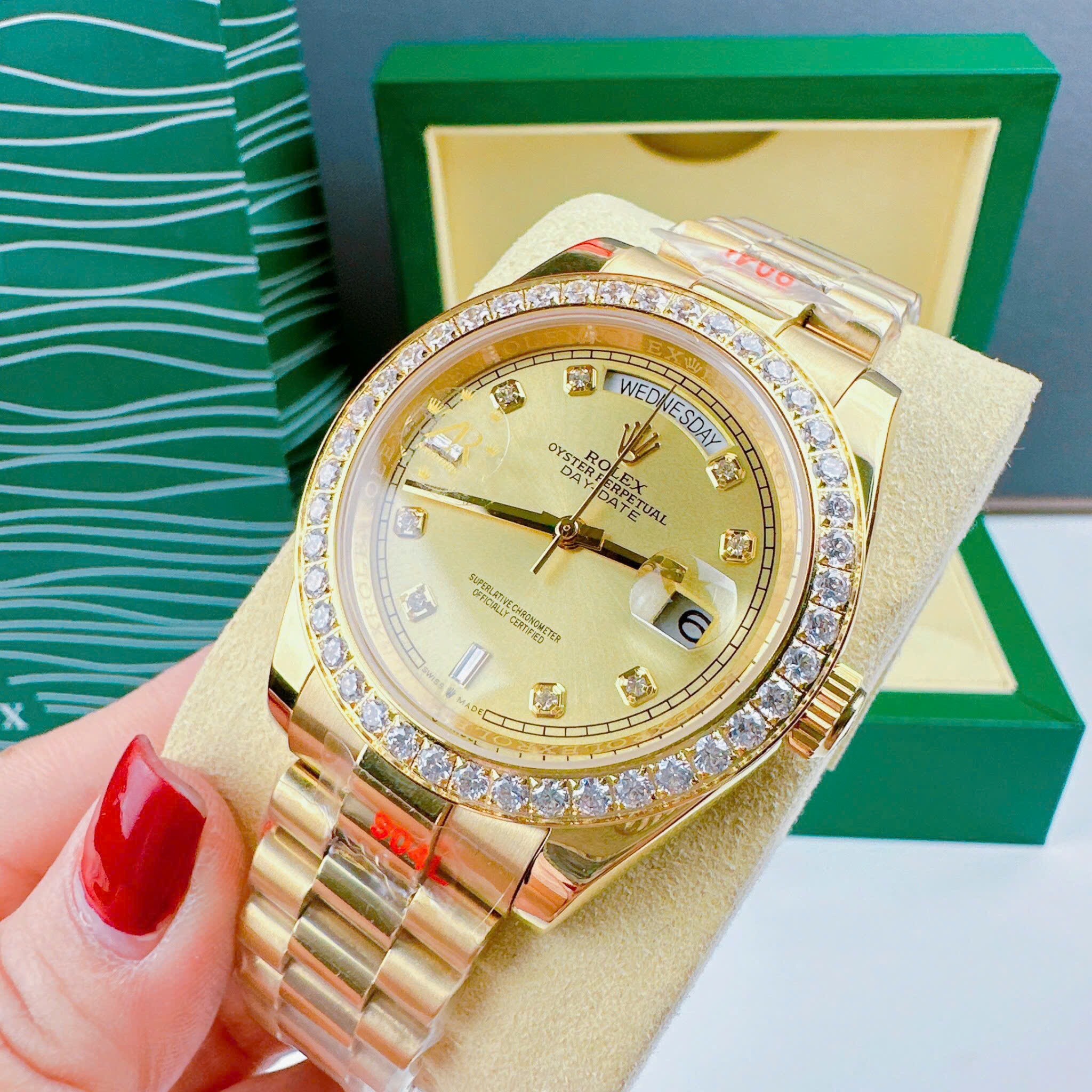 Đồng Hồ Rolex 2 Lịch |Nam Giới |Đính Đá |Dây Kim Loại Vàng Gold |Máy Cơ (Automatic) |Size 41mm |donghogiatot.vn