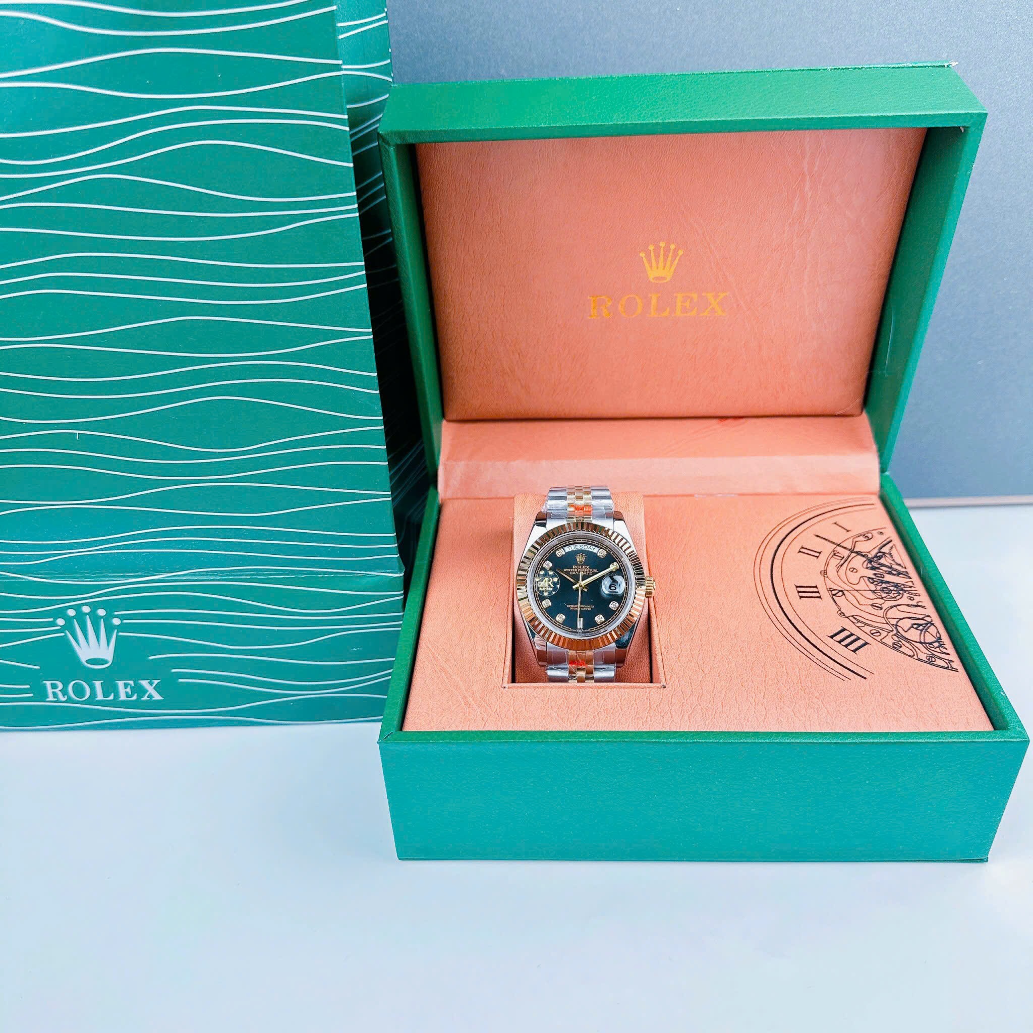 Đồng Hồ Rolex 2 Lịch |Nam Giới |Mặt Đen |Niềng Khía |Dây Kim Loại Demi |Máy cơ (Automatic) |Size 41mm |donghogiatot.vn