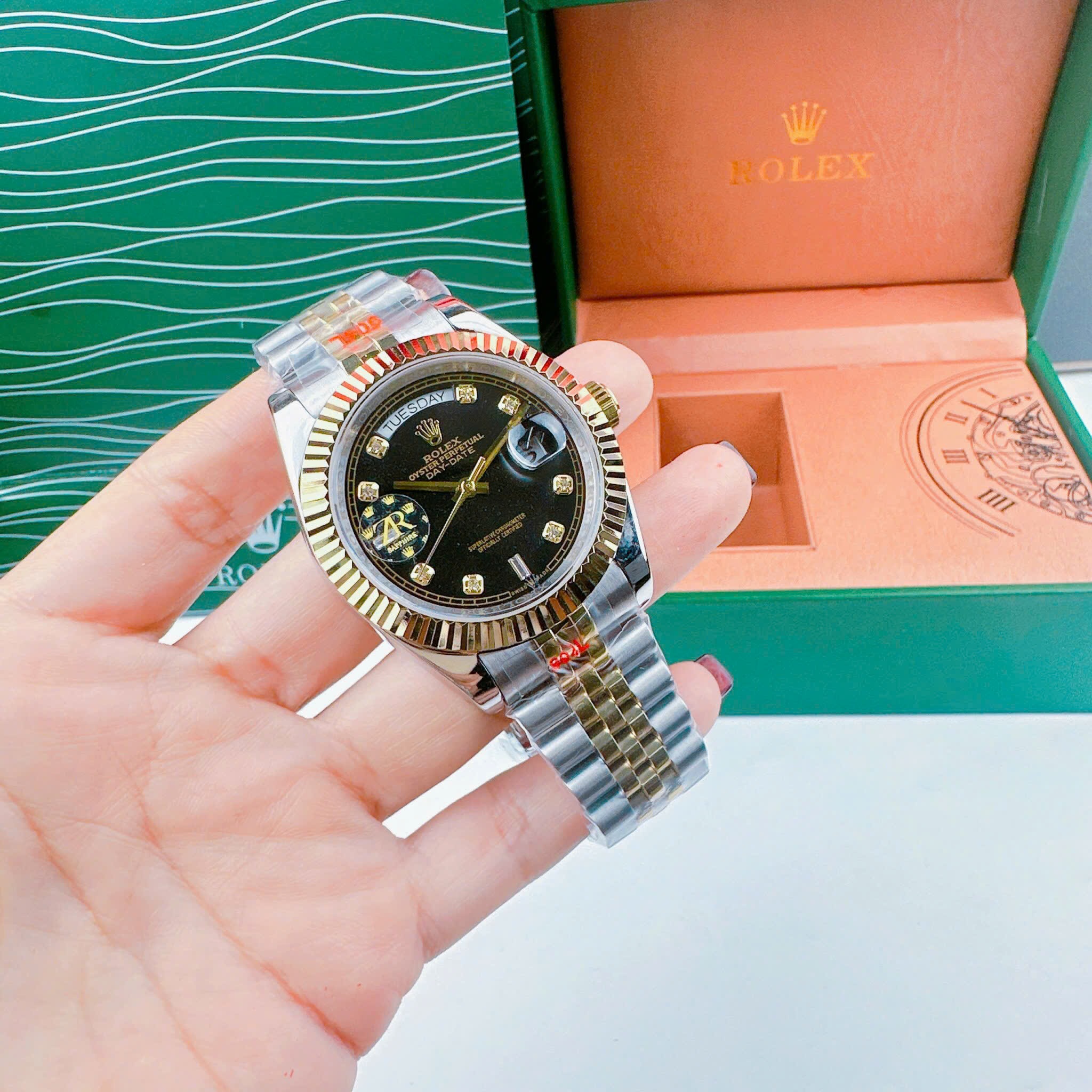 Đồng Hồ Rolex 2 Lịch |Nam Giới |Mặt Đen |Niềng Khía |Dây Kim Loại Demi |Máy cơ (Automatic) |Size 41mm |donghogiatot.vn