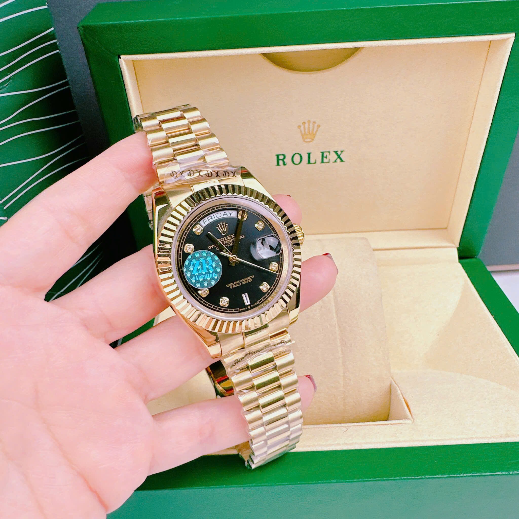 Đồng Hồ Rolex 2 Lịch |Nam Giới |Mặt Đen |Niềng Khía |Dây Kim Loại Vàng |Máy cơ (Automatic) |Size 41mm |donghogiatot.vn