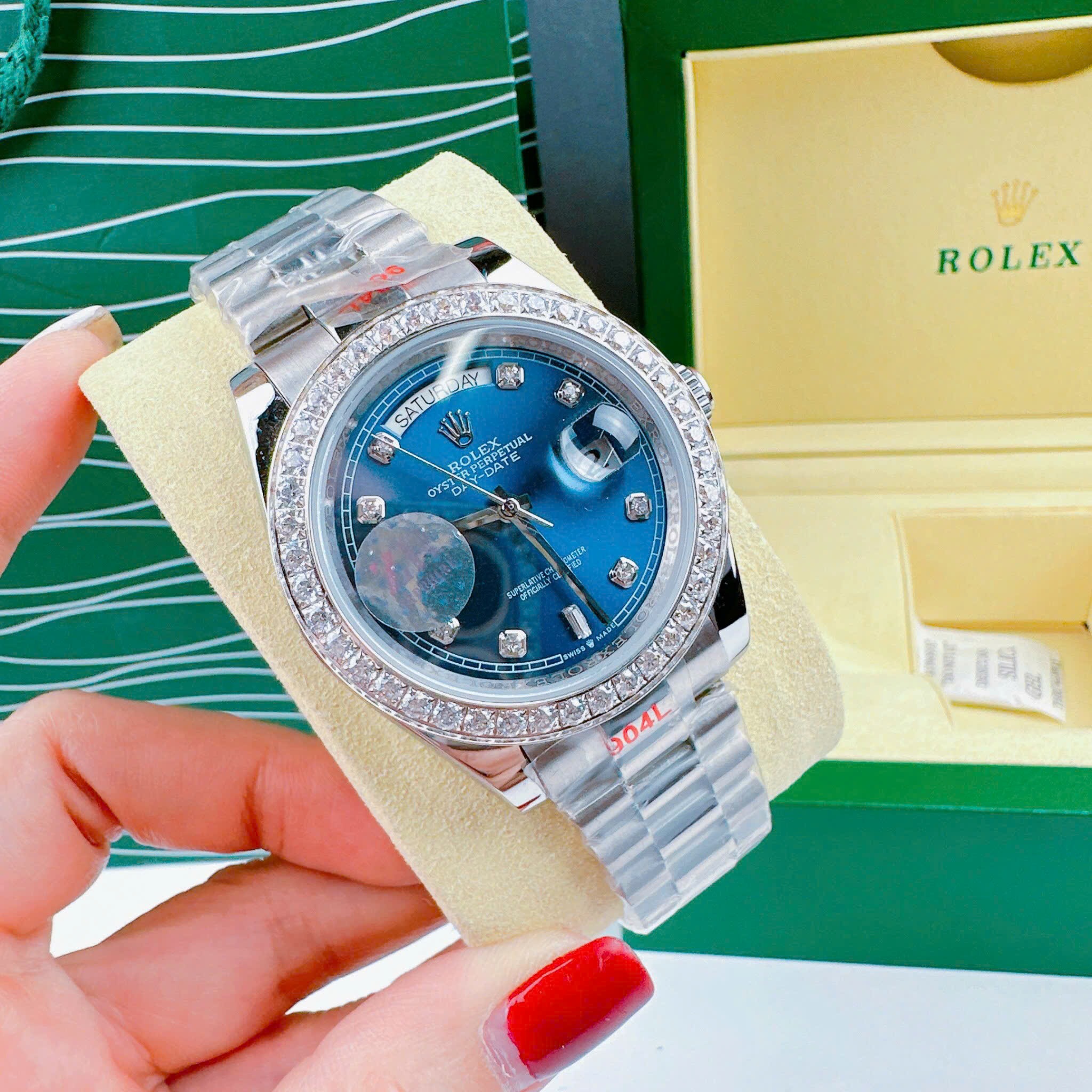 Đồng Hồ Rolex 2 Lịch |Nam Giới |Mặt Xanh Dương |Đính Đá |Dây Kim Loại Silver |Máy Cơ (Automatic) |Size 41mm |donghogiatot.vn
