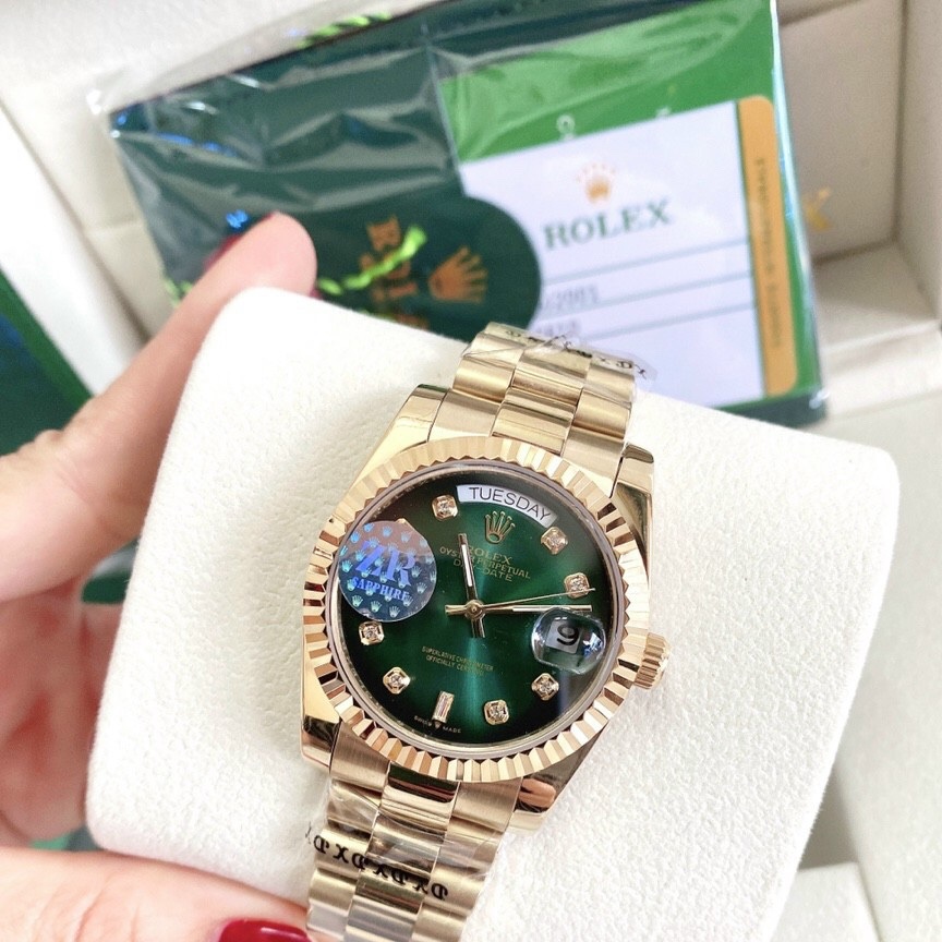 Đồng Hồ Rolex 2 Lịch |Nam Giới |Xanh Lá |Niềng Khía |Dây Kim Loại Vàng |Máy Cơ (Automatic) |Size 41mm |donghogiatot.vn
