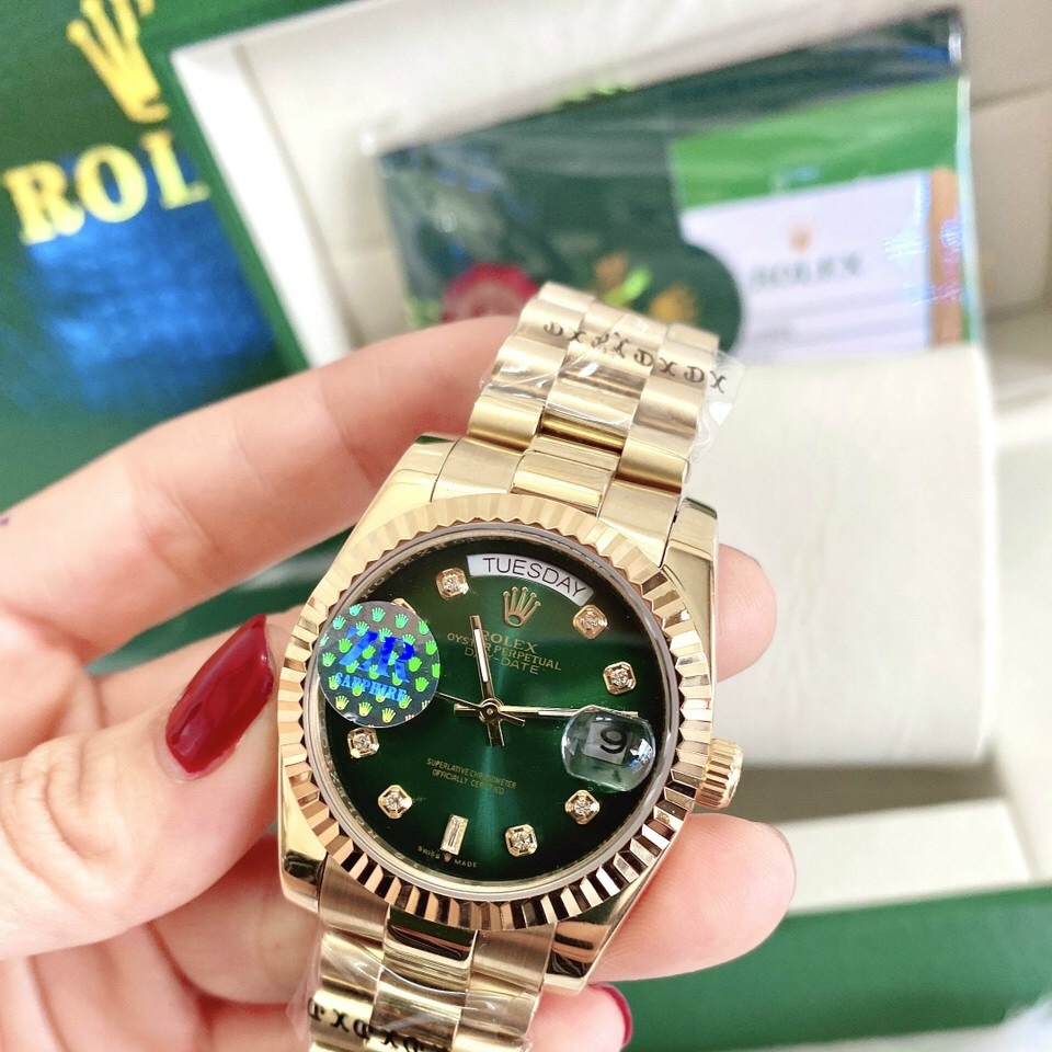Đồng Hồ Rolex 2 Lịch |Nam Giới |Xanh Lá |Niềng Khía |Dây Kim Loại Vàng |Máy Cơ (Automatic) |Size 41mm |donghogiatot.vn