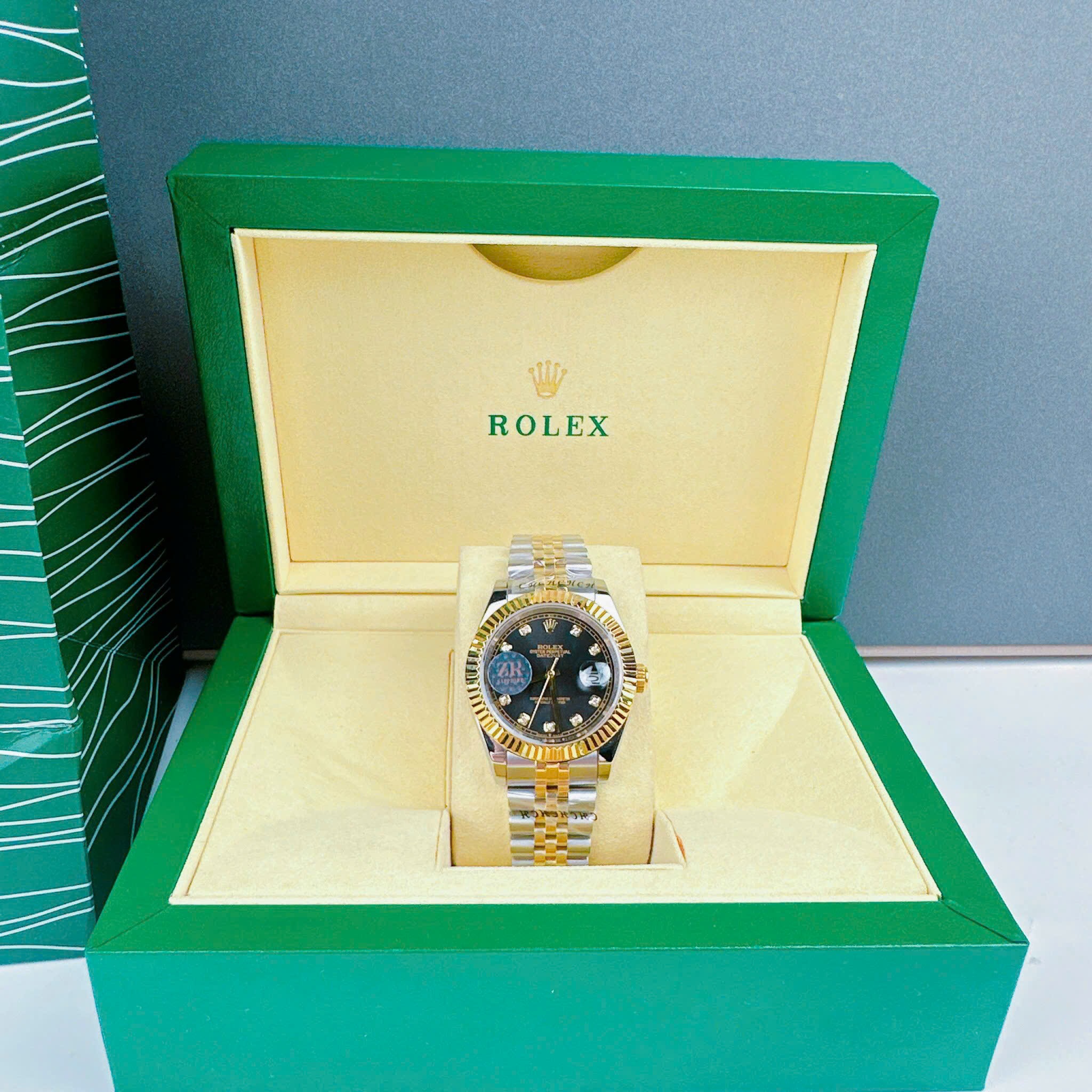 Đồng Hồ Rolex Niềng Khía |Nam Giới |Mặt Đen |Dây Kim Loại Demi Gold |Máy Cơ (Automatic) |Size 41mm |donghogiatot.vn