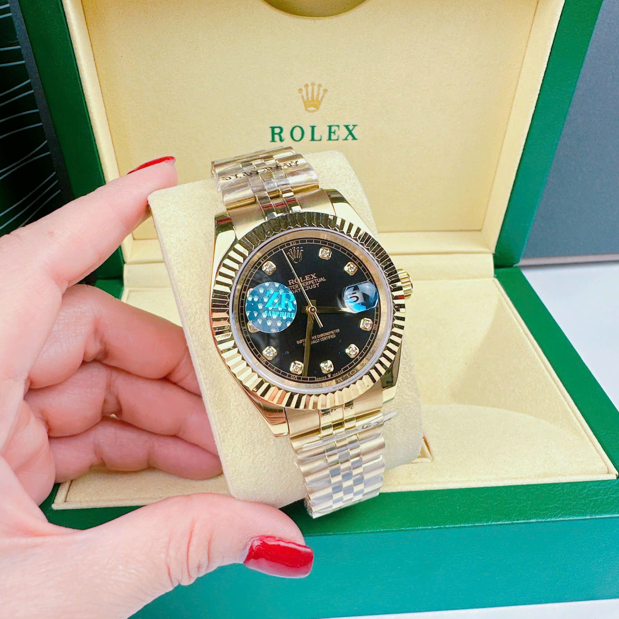 Đồng Hồ Rolex Niềng Khía |Nam Giới |Mặt Đen |Dây Kim Loại Vàng Gold |Máy Cơ (Automatic) |Size 41mm |donghogiatot.vn