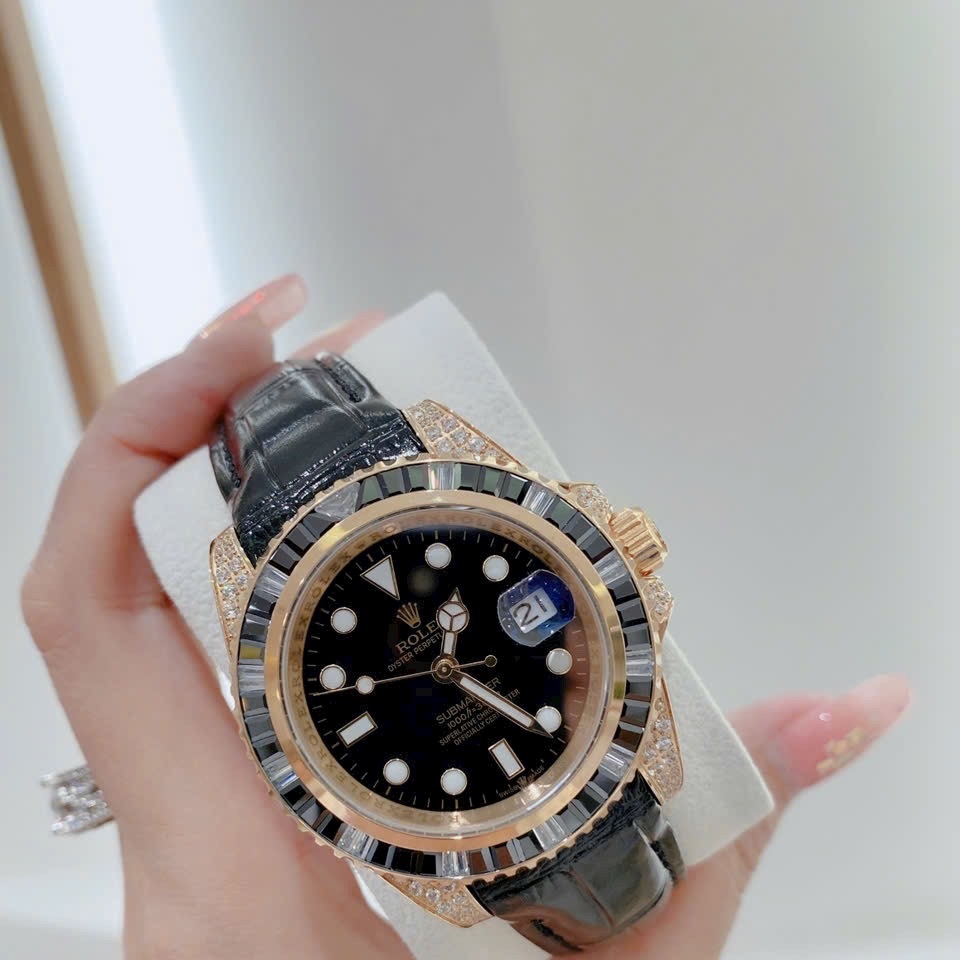 Đồng Hồ Rolex Submariner |Nam Giới |Đính Đá Vàng Gold |Dây Da Đen |Máy Cơ (Automatic) |Size 41mm |donghogiatot.vn