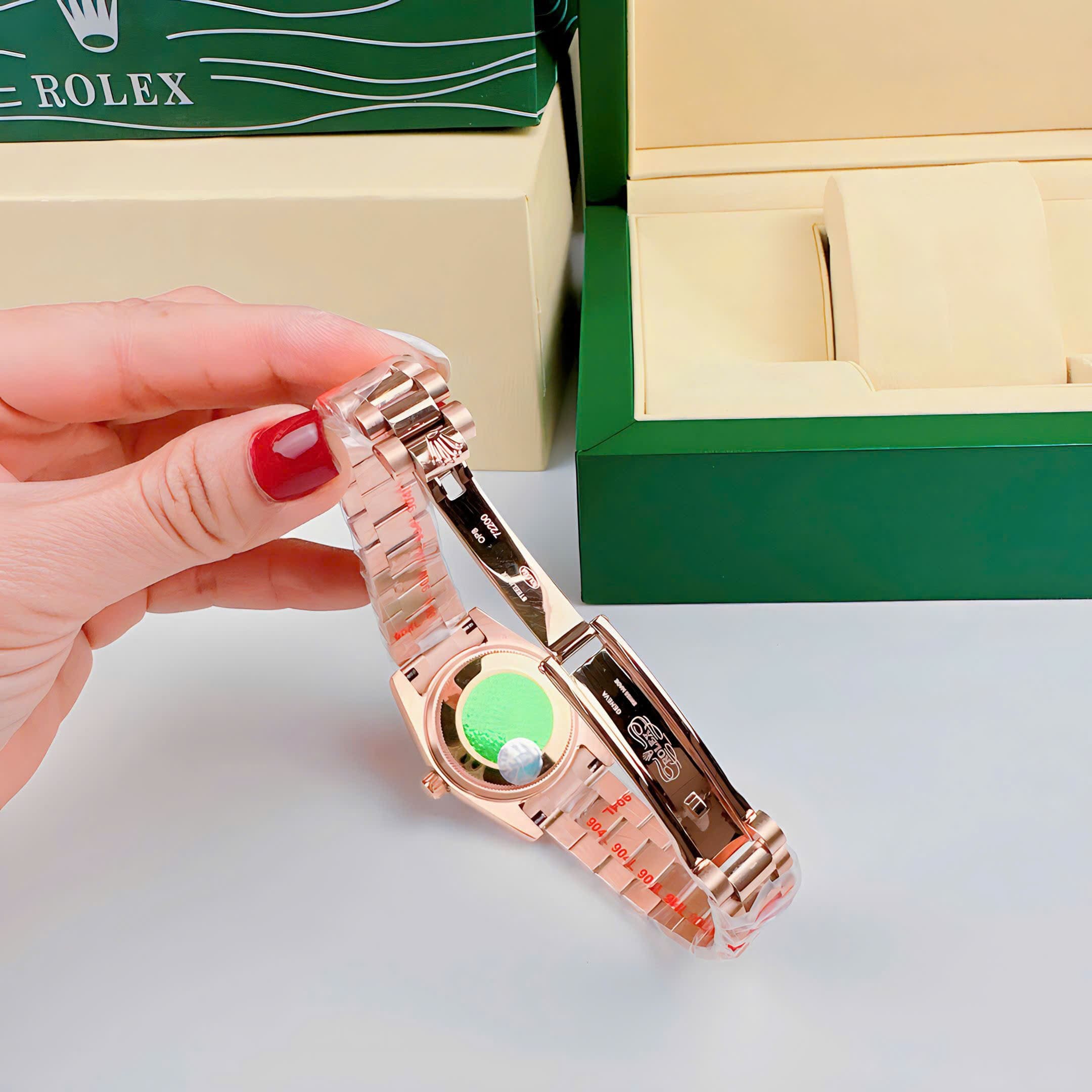 Đồng Hồ Rolex Đính Đá |Cặp Đôi |Mặt Nâu |Dây Kim Loại Rose Gold |Máy Pin (Máy Quartz) |Size 36x31mm |donghogiatot.vn