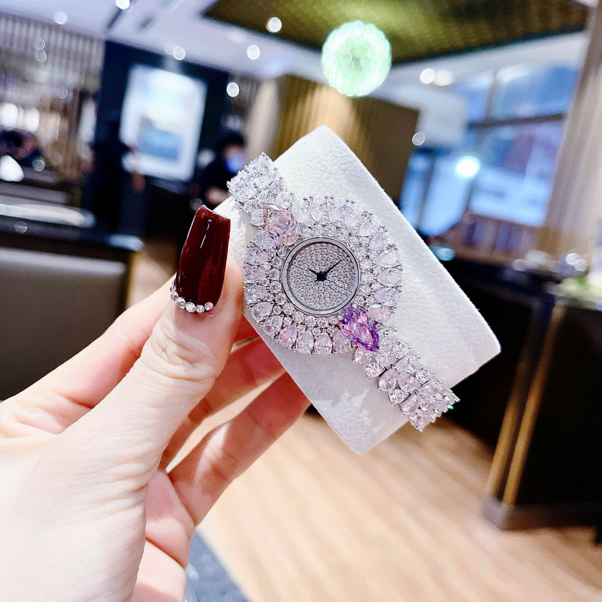 Đồng Hồ Royal Crown Bông Hoa Full Đá |Nữ Giới |Lắc Tay Đính Pha Lê Tím |Máy Pin (Quartz) |Size 36mm |donghogiatot.vn