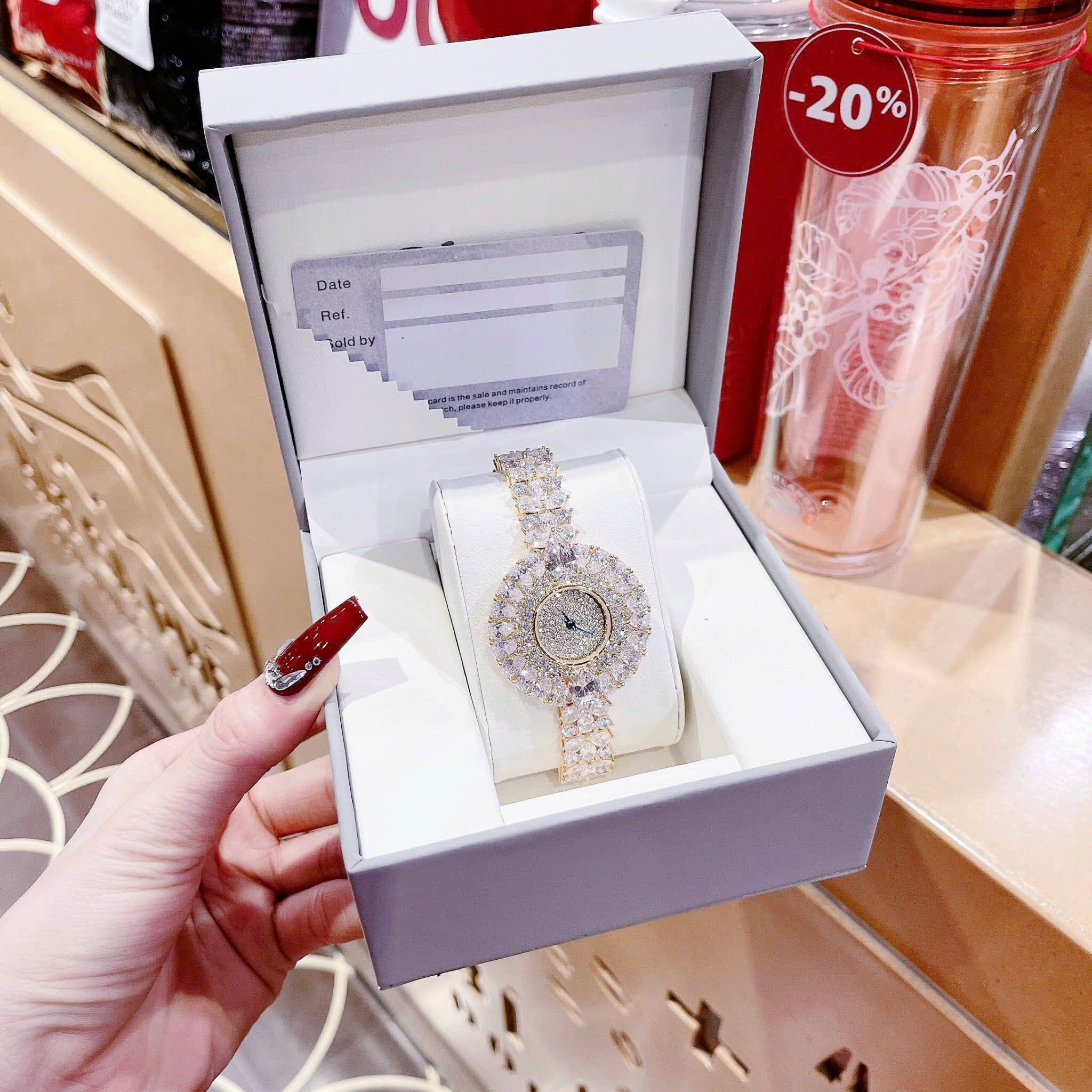 Đồng Hồ Royal Crown Bông Hoa Full Đá |Nữ Giới |Lắc Tay Đính Pha Lê Vàng Gold |Máy Pin (Quartz) |Size 36mm |donghogiatot.vn