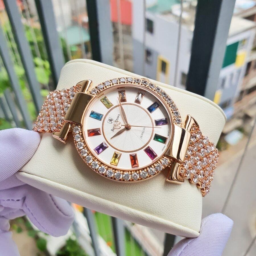 Đồng Hồ Royal Crown Đính Đá Nhiều Màu |Nữ Giới |Dây Kim Loại Rose Gold |Máy Pin (Quartz) |Size 36mm |donghogaitot.vn