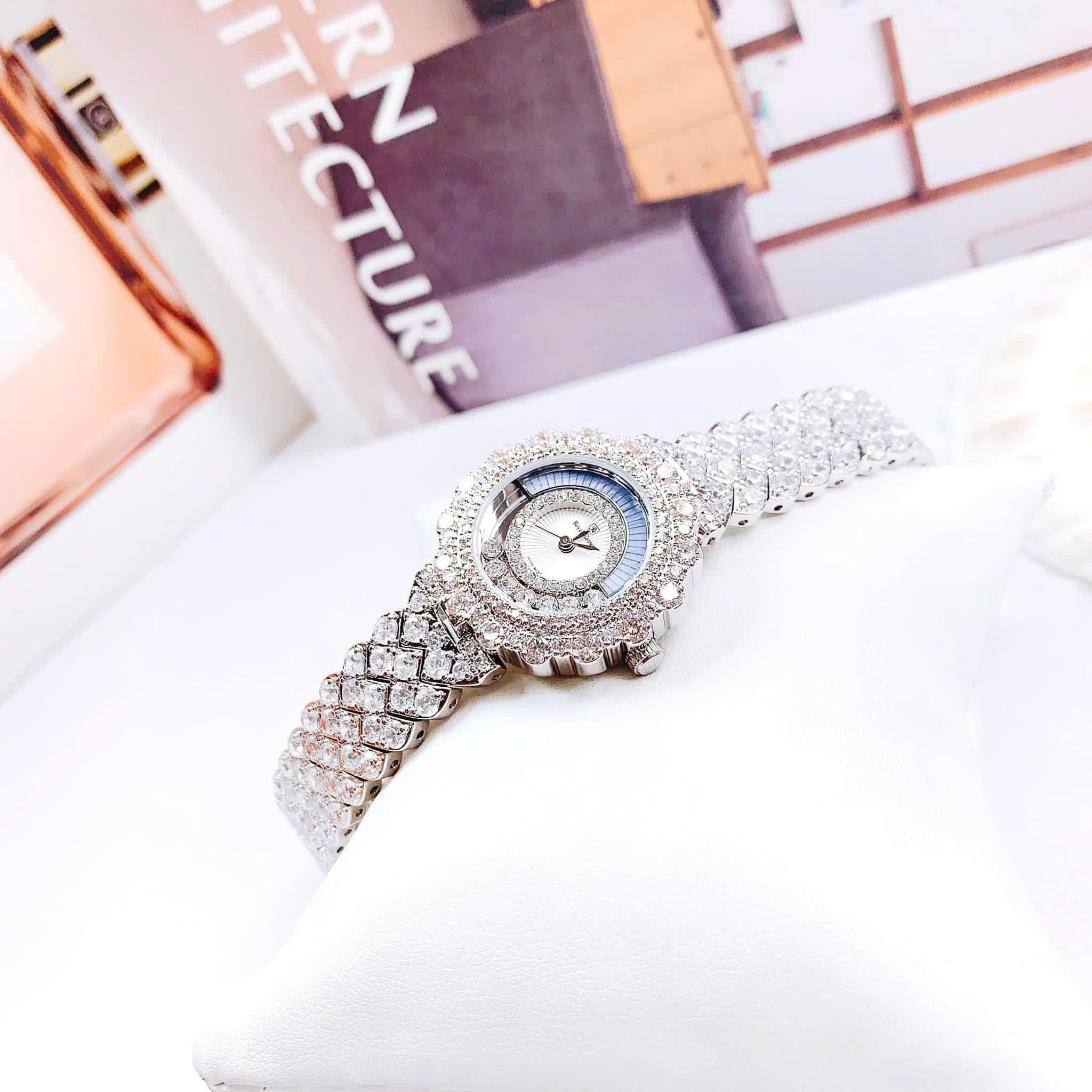 Đồng Hồ Royal Crown Mâm Xôi |Nữ Giới |Đính Đá |Dây Kim Loại Trắng Silver |Máy Pin (Quartz) |Size 30mm |donghogiatot.vn
