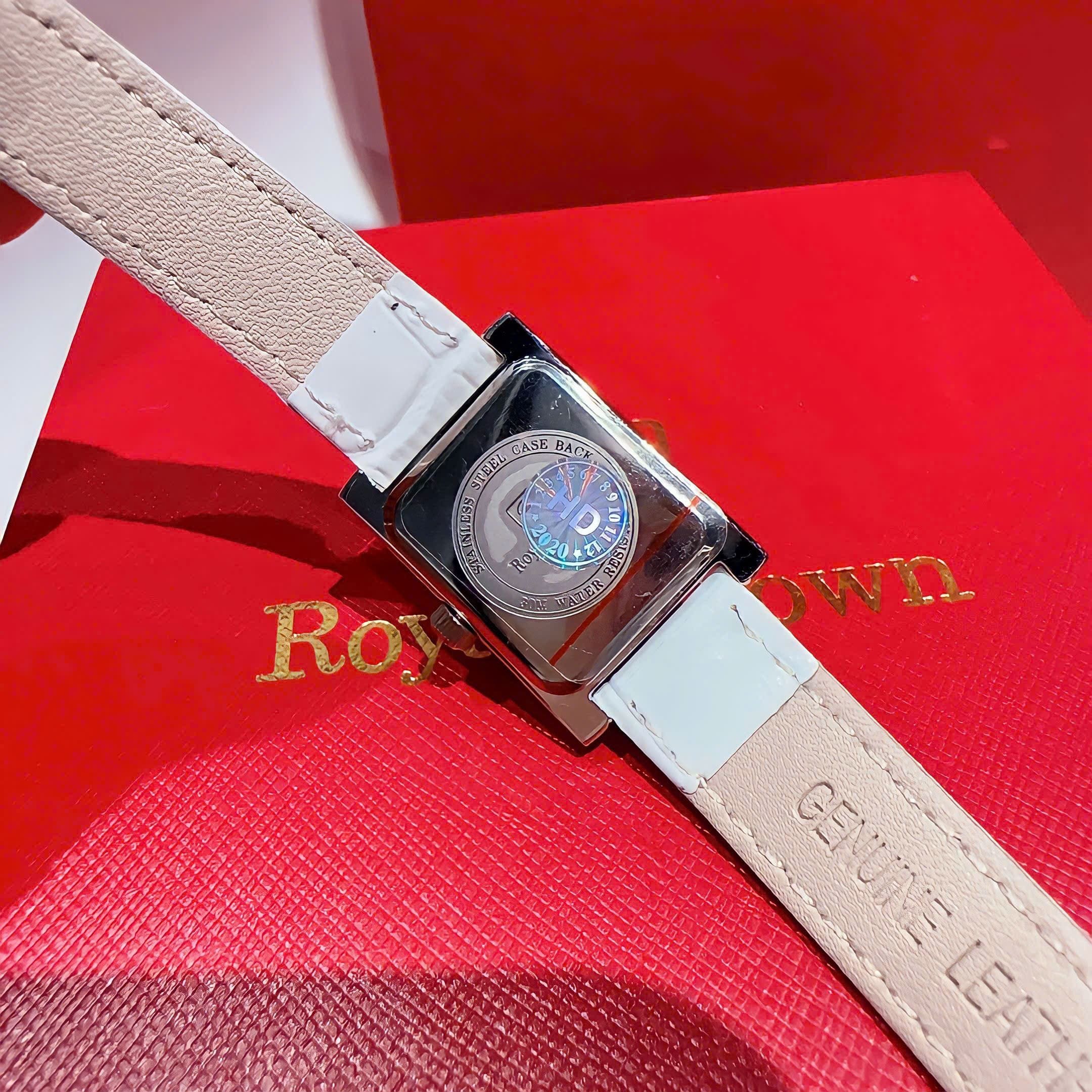 Đồng Hồ Royal Crown Mặt Chữ Nhật |Nữ Giới |Số La Mã |Đính Đá |Dây Da Trắng |Máy Pin (Quartz) |Size 20x28mm |donghogiatot.vn