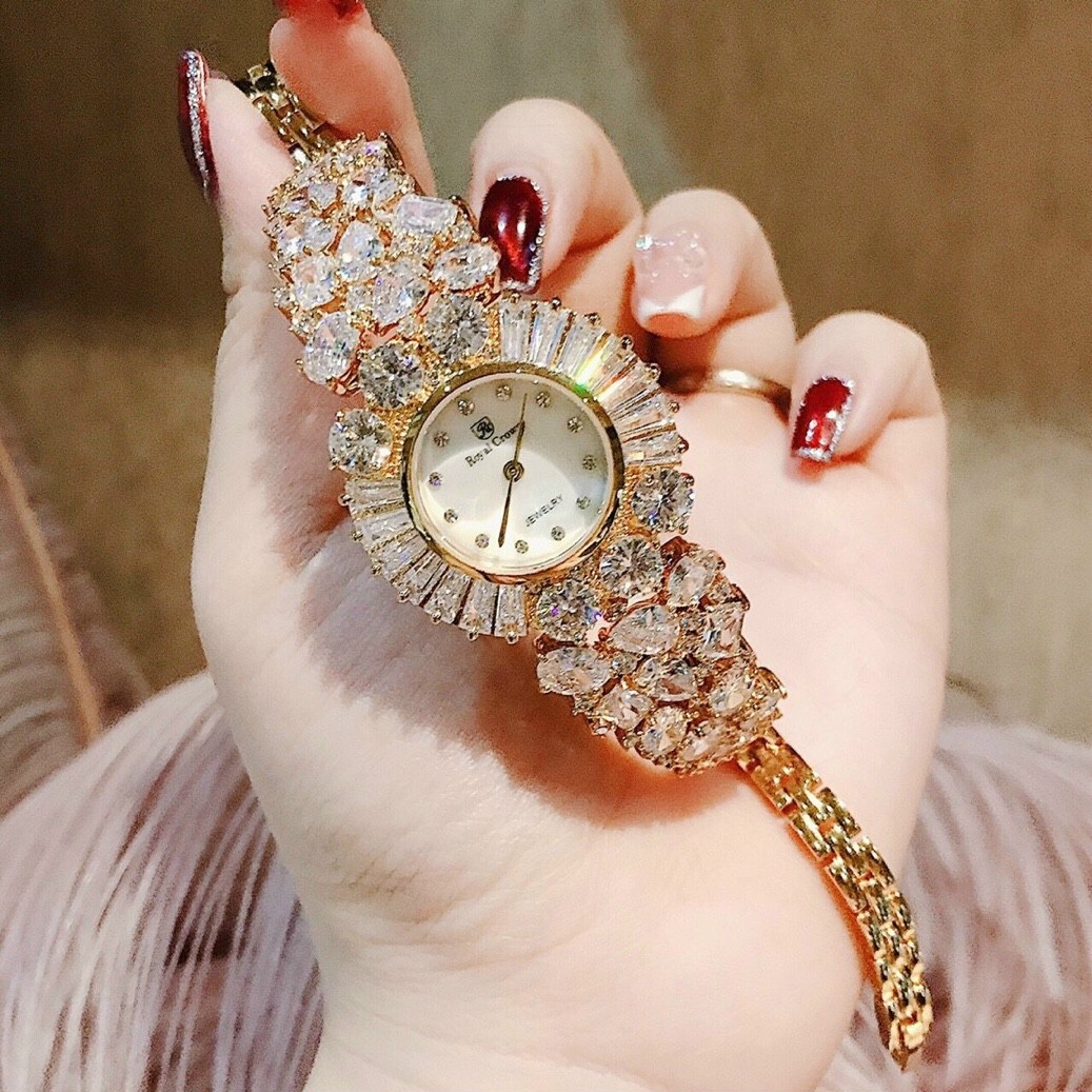 Đồng Hồ Royal Crown Full Đá Swarovski |Nữ Giới |Lắc Tay Vàng Gold |Máy Pin (Quartz) |Size 36mm |donghogiatot.vn