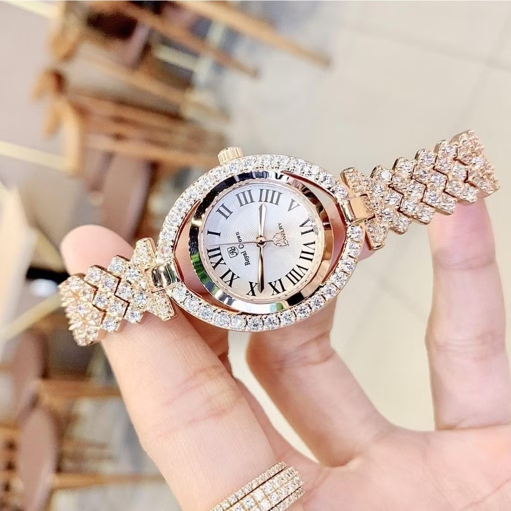 Đồng Hồ Royal Crown Mặt Oval |Nữ Giới |Rose Gold |Lắc Tay Đính Đá |Máy Pin (Quartz) |Size 32mm |donghogiatot.vn