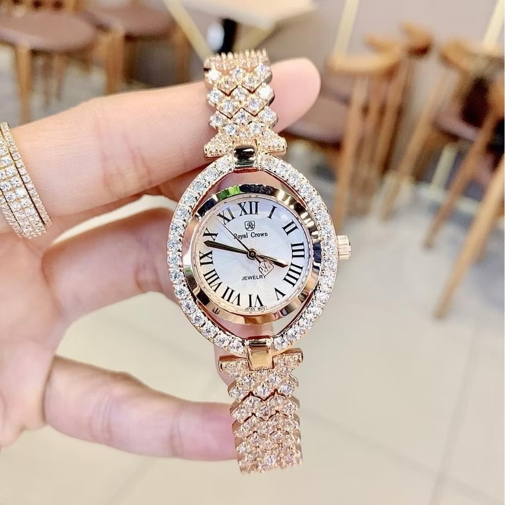 Đồng Hồ Royal Crown Mặt Oval |Nữ Giới |Rose Gold |Lắc Tay Đính Đá |Máy Pin (Quartz) |Size 32mm |donghogiatot.vn