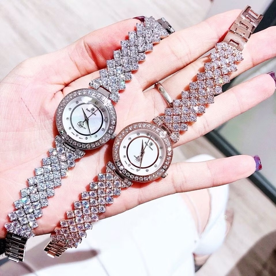 Đồng Hồ Royal Crown Mặt Trắng |Nữ Giới |Rose Gold |Dây Kim Loại Đính Đá |Máy Pin (Quartz) |Size 30mm |donghogiatot.vn