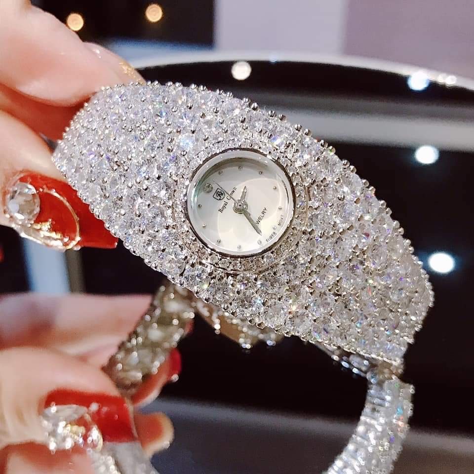 Đồng Hồ Royal Crown Mặt Tròn |Nữ Giới |Silver |Vòng Tay Full Đá Swarovski |Máy Pin (Quartz) |Size 34mm |donghogiatot.vn
