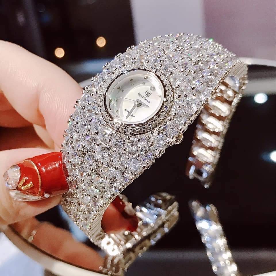 Đồng Hồ Royal Crown Mặt Tròn |Nữ Giới |Silver |Vòng Tay Full Đá Swarovski |Máy Pin (Quartz) |Size 34mm |donghogiatot.vn