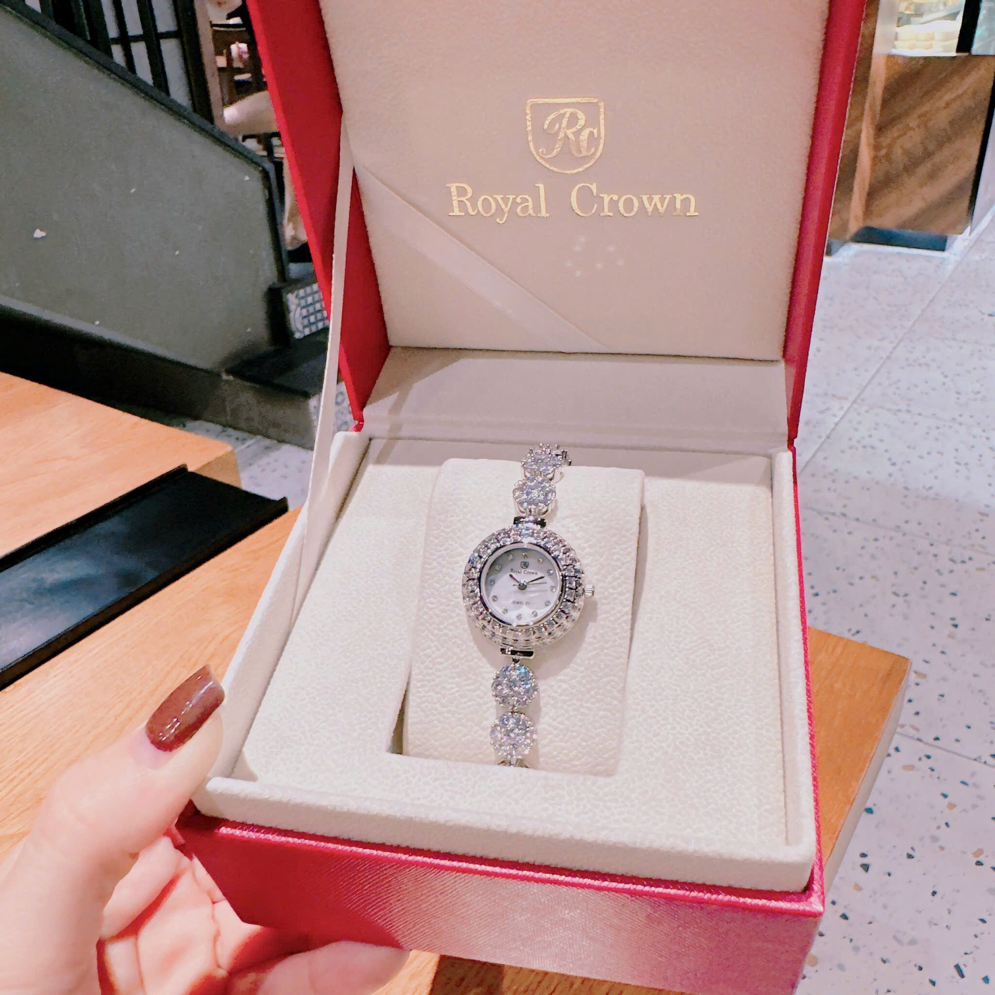 Đồng Hồ Royal Crown Mặt Tròn |Nữ Giới |Silver |Dây Đính Đá Hoa Mai |Máy Pin (Quartz) |Size 28mm |donghogiatot.vn