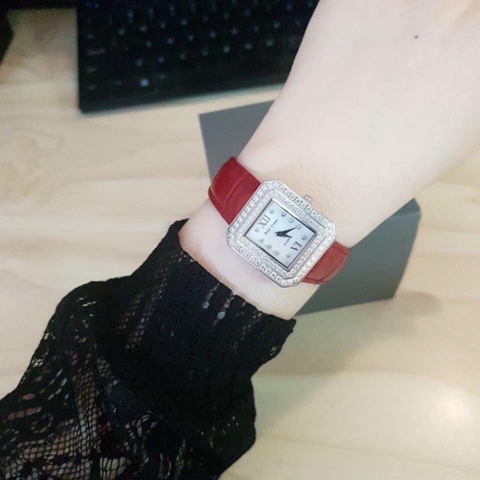 Đồng Hồ Royal Crown Mặt Vuông |Nữ Giới |Đính Đá |Dây Da Đỏ |Máy Pin (Quartz) |Size 34mm |donghogiatot.vn
