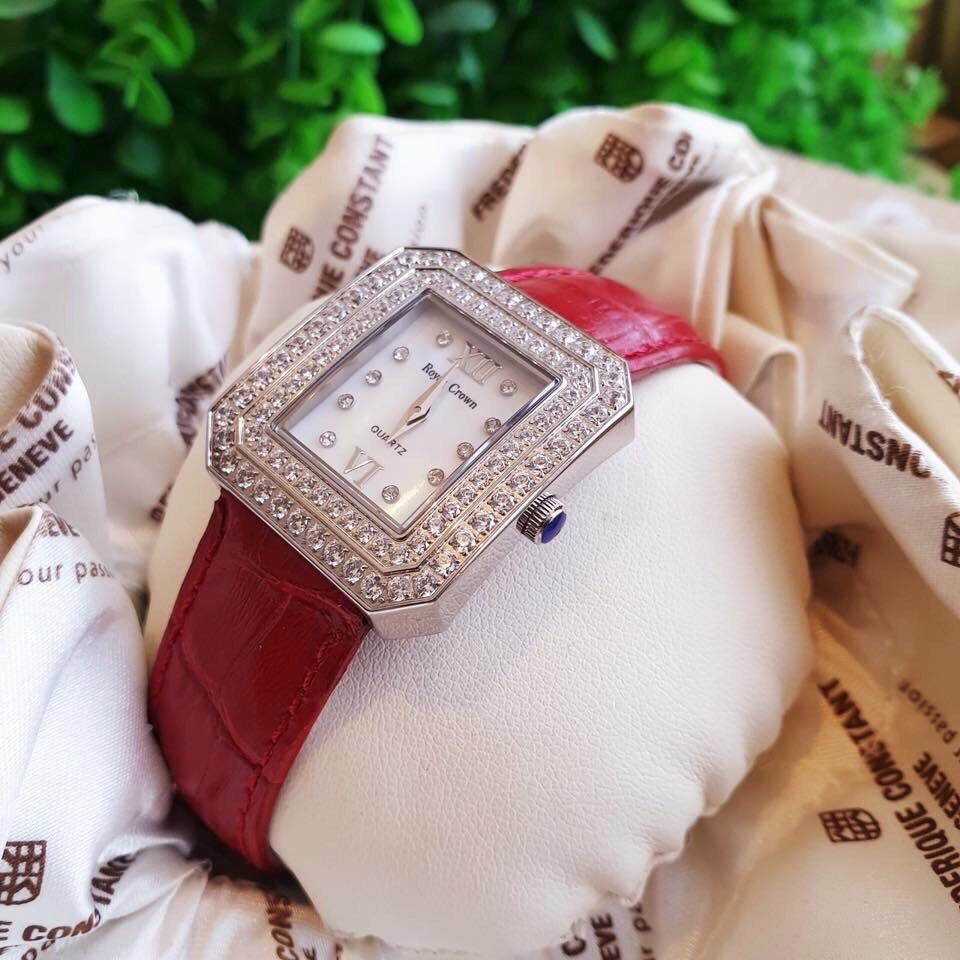 Đồng Hồ Royal Crown Mặt Vuông |Nữ Giới |Đính Đá |Dây Da Đỏ |Máy Pin (Quartz) |Size 34mm |donghogiatot.vn