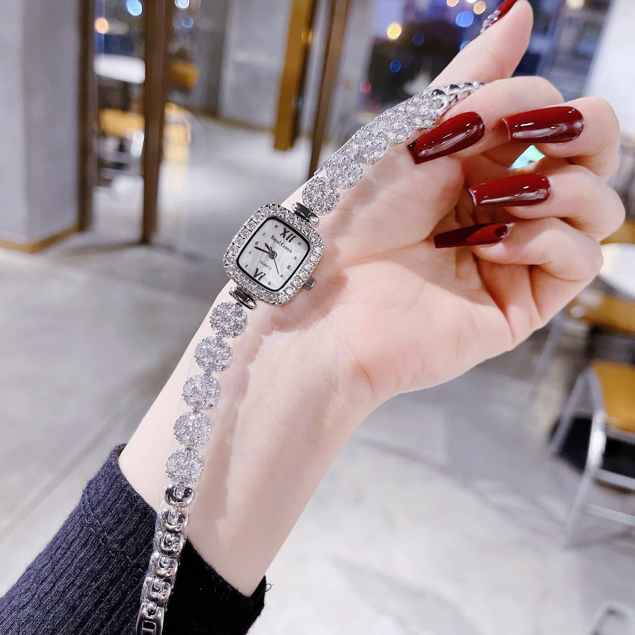 Đồng Hồ Royal Crown Mặt Vuông |Nữ Giới |Silver |Lắc Tay Đính Đá |Máy Pin (Quartz) |Size 24mm |donghogiatot.vn