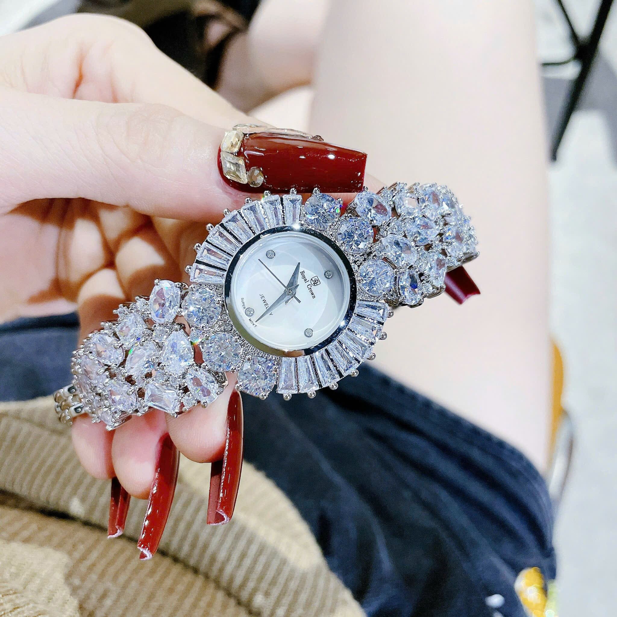 Đồng Hồ Royal Crown Mặt Xà Cừ |Nữ Giới |Đính Pha Lê Trắng |Lắc Tay Silver |Máy Pin (Quartz) |Size 34mm |donghogiatot.vn