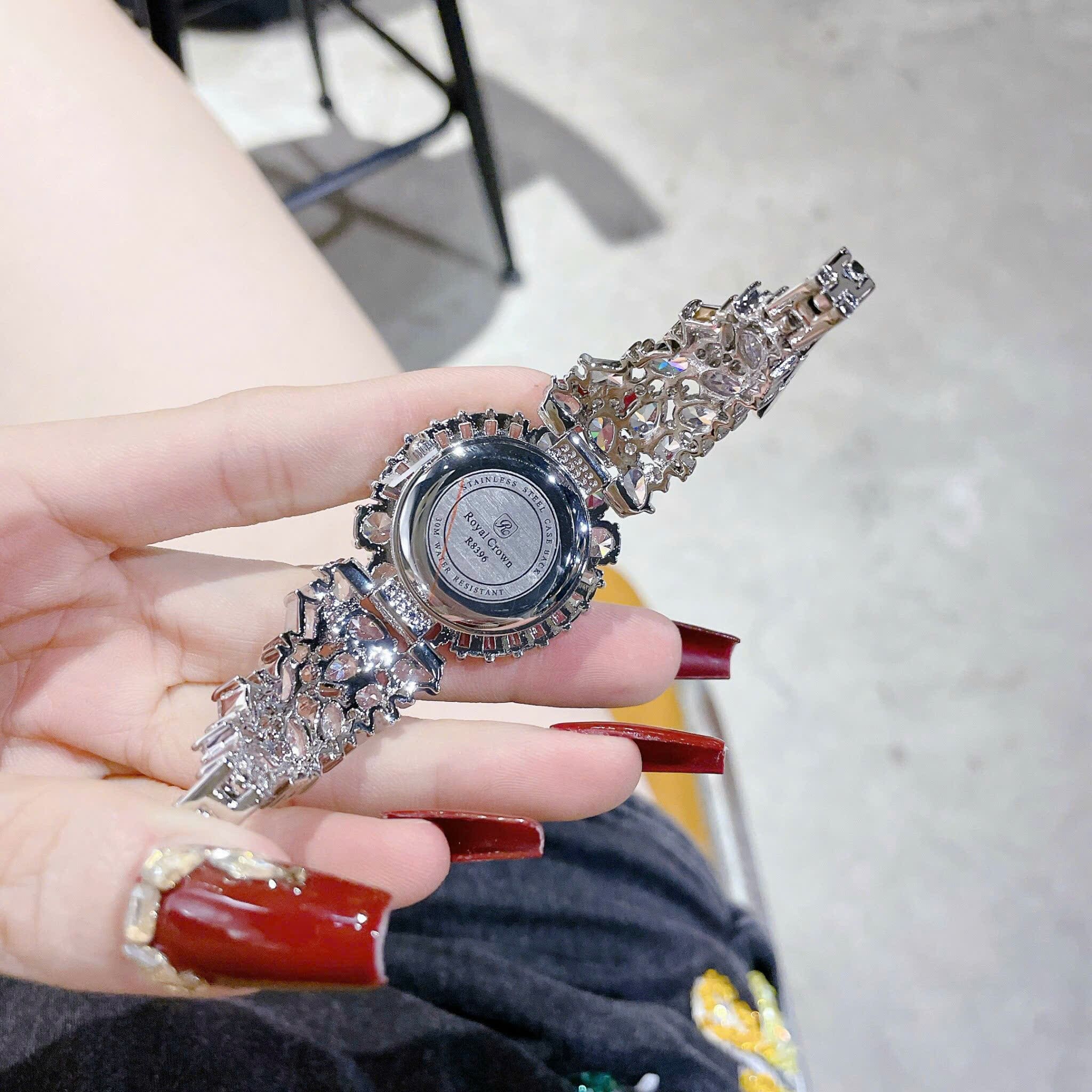 Đồng Hồ Royal Crown Mặt Xà Cừ |Nữ Giới |Đính Pha Lê Trắng |Lắc Tay Silver |Máy Pin (Quartz) |Size 34mm |donghogiatot.vn