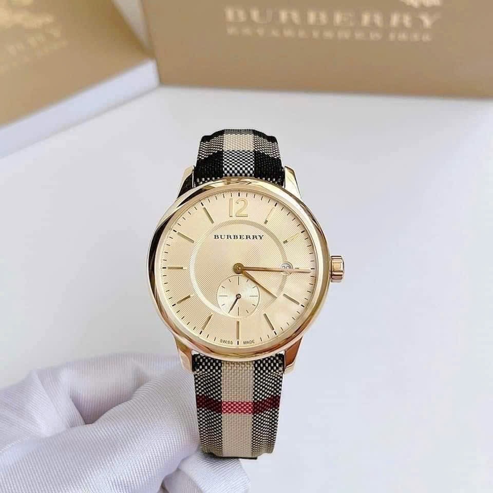 Đồng Hồ Burberry Honey Check |Nam Giới |Vàng Gold |Dây Vải Sọc |Máy Pin (Quartz) |Size 40mm |donghogiatot.vn