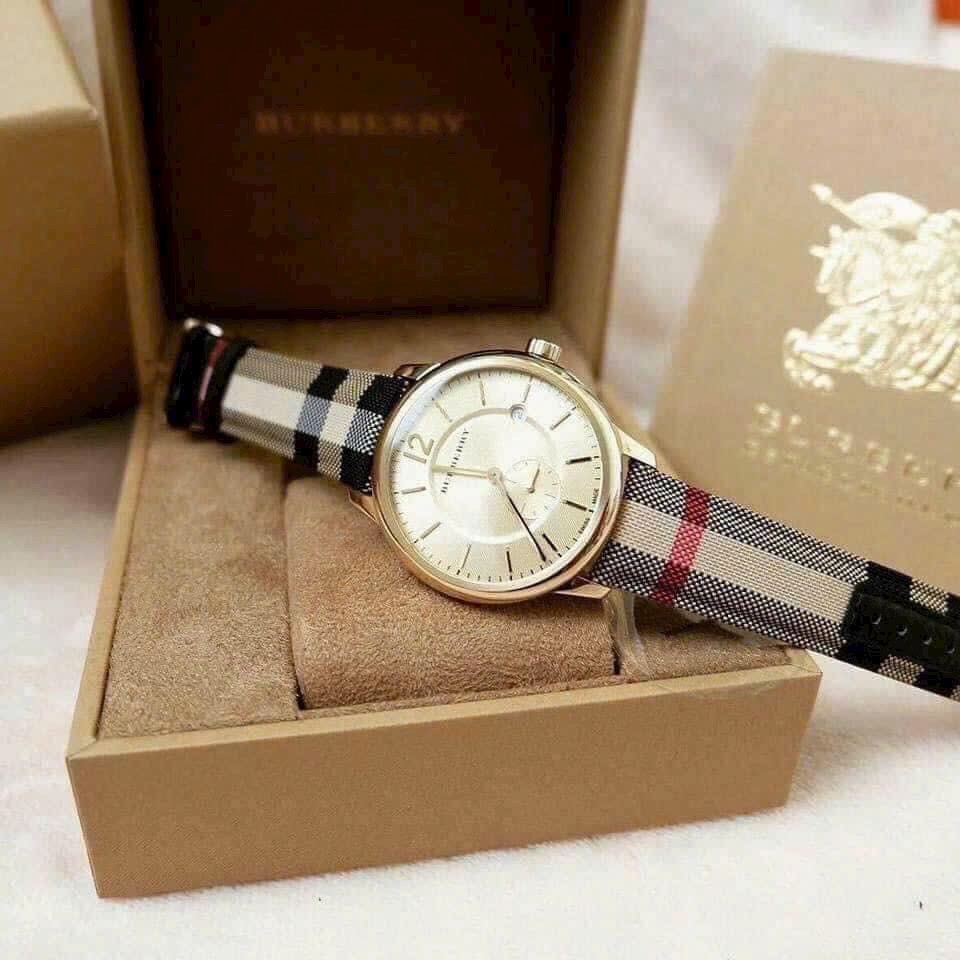 Đồng Hồ Burberry Honey Check |Nam Giới |Vàng Gold |Dây Vải Sọc |Máy Pin (Quartz) |Size 40mm |donghogiatot.vn