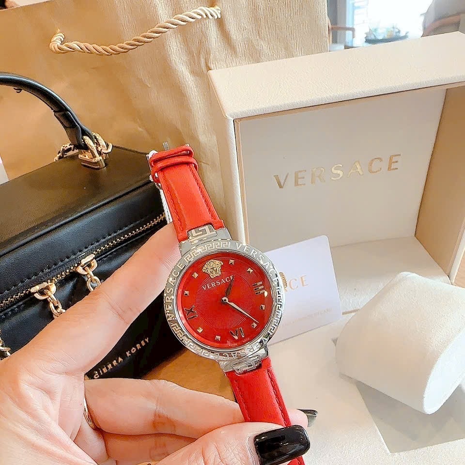 Đồng Hồ Versace Damenuhr Greca |Nữ Giới |Silver |Dây Da Màu Đỏ |Máy Pin (Quartz) |Size 36mm |donghogiatot.vn