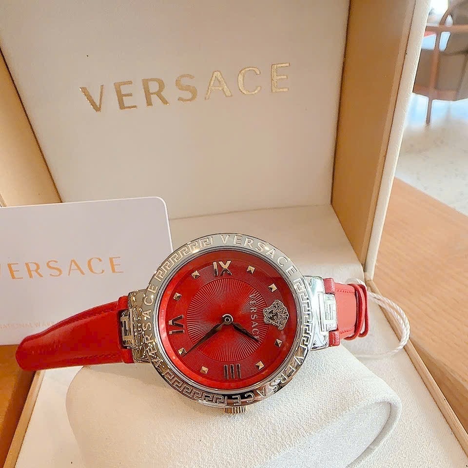 Đồng Hồ Versace Damenuhr Greca |Nữ Giới |Silver |Dây Da Màu Đỏ |Máy Pin (Quartz) |Size 36mm |donghogiatot.vn