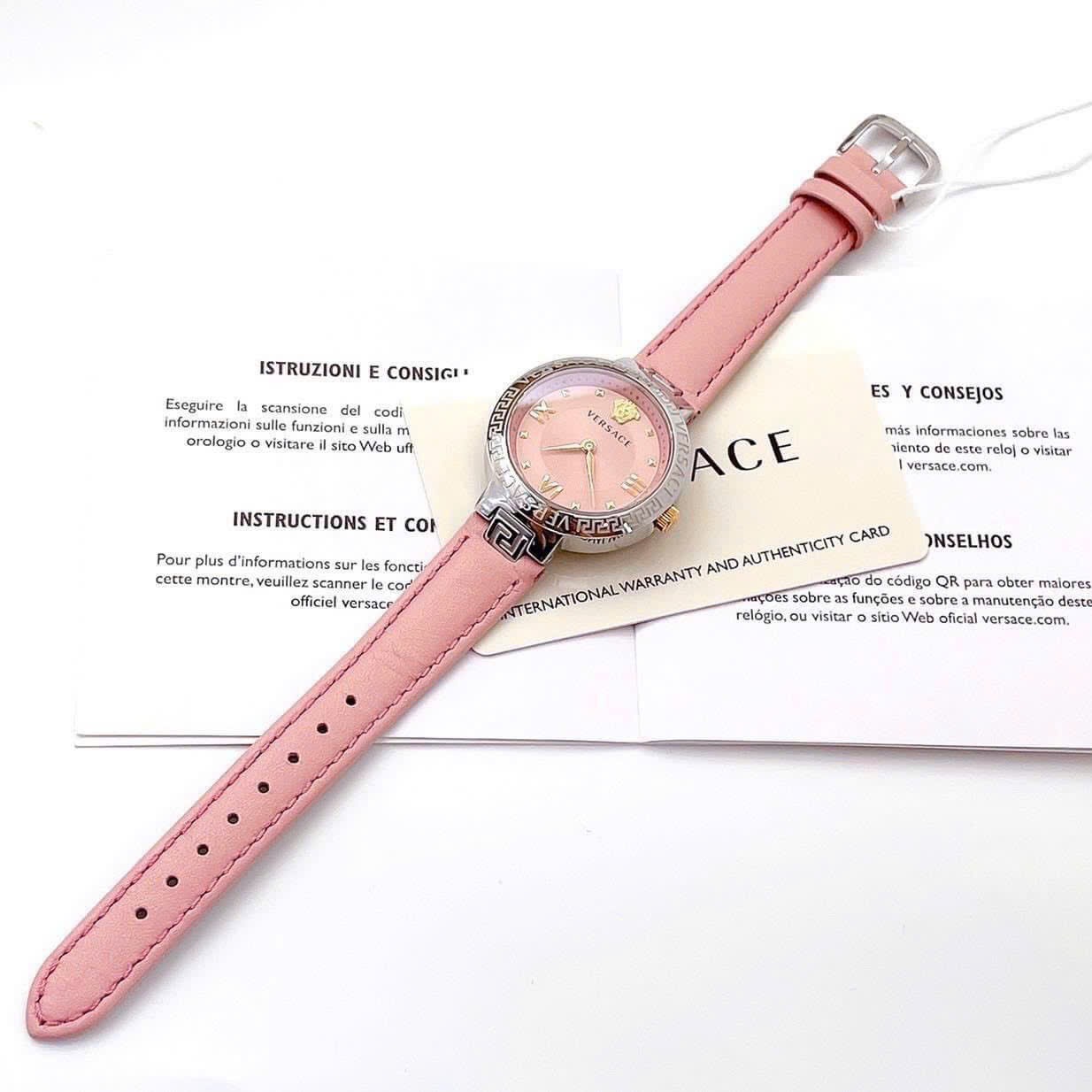 Đồng Hồ Versace Damenuhr Greca |Nữ Giới |Silver |Dây Da Màu Hồng |Máy Pin (Quartz) |Size 36mm |donghogiatot.vn