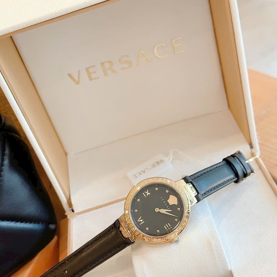 Đồng Hồ Versace Damenuhr Greca |Nữ Giới |Vàng Gold |Dây Da Màu Đen |Máy Pin (Quartz) |Size 36mm |donghogiatot.vn