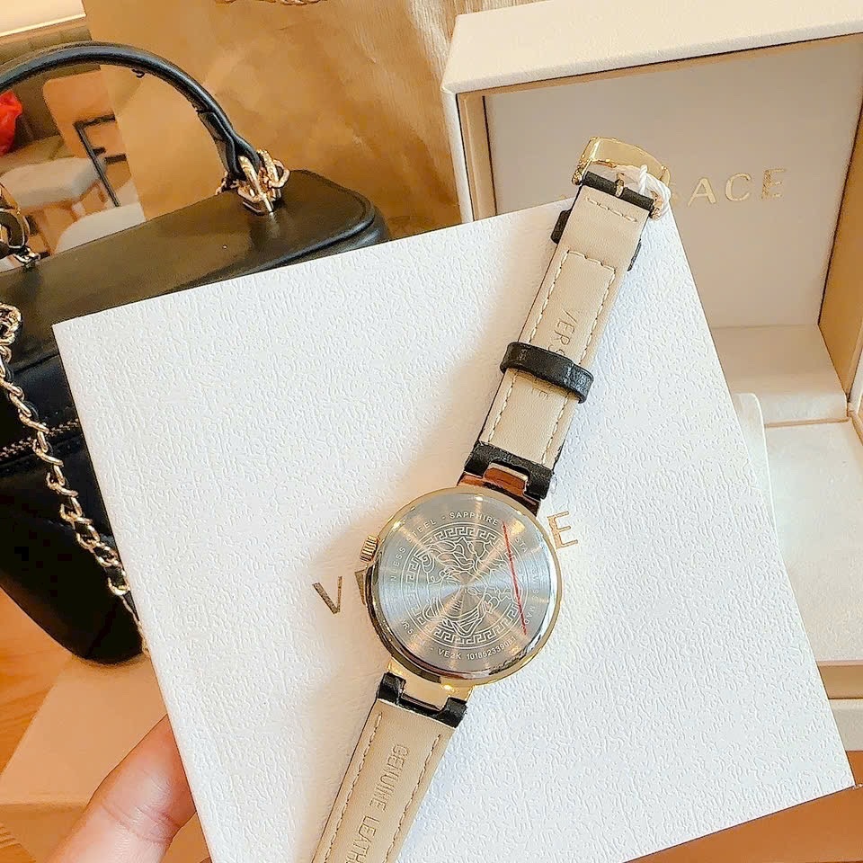 Đồng Hồ Versace Damenuhr Greca |Nữ Giới |Vàng Gold |Dây Da Màu Đen |Máy Pin (Quartz) |Size 36mm |donghogiatot.vn