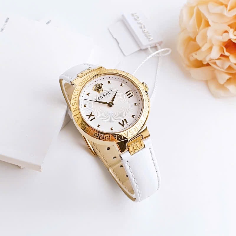 Đồng Hồ Versace Damenuhr Greca |Nữ Giới |Vàng Gold |Dây Da Màu Trắng |Máy Pin (Quartz) |Size 36mm |donghogiatot.vn