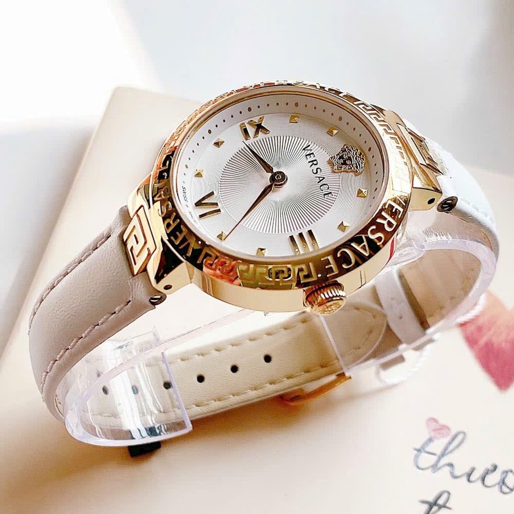 Đồng Hồ Versace Damenuhr Greca |Nữ Giới |Vàng Gold |Dây Da Màu Trắng |Máy Pin (Quartz) |Size 36mm |donghogiatot.vn