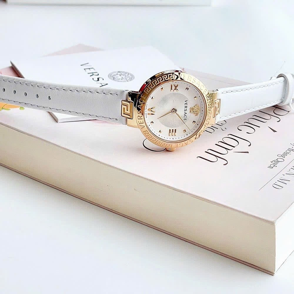 Đồng Hồ Versace Damenuhr Greca |Nữ Giới |Vàng Gold |Dây Da Màu Trắng |Máy Pin (Quartz) |Size 36mm |donghogiatot.vn