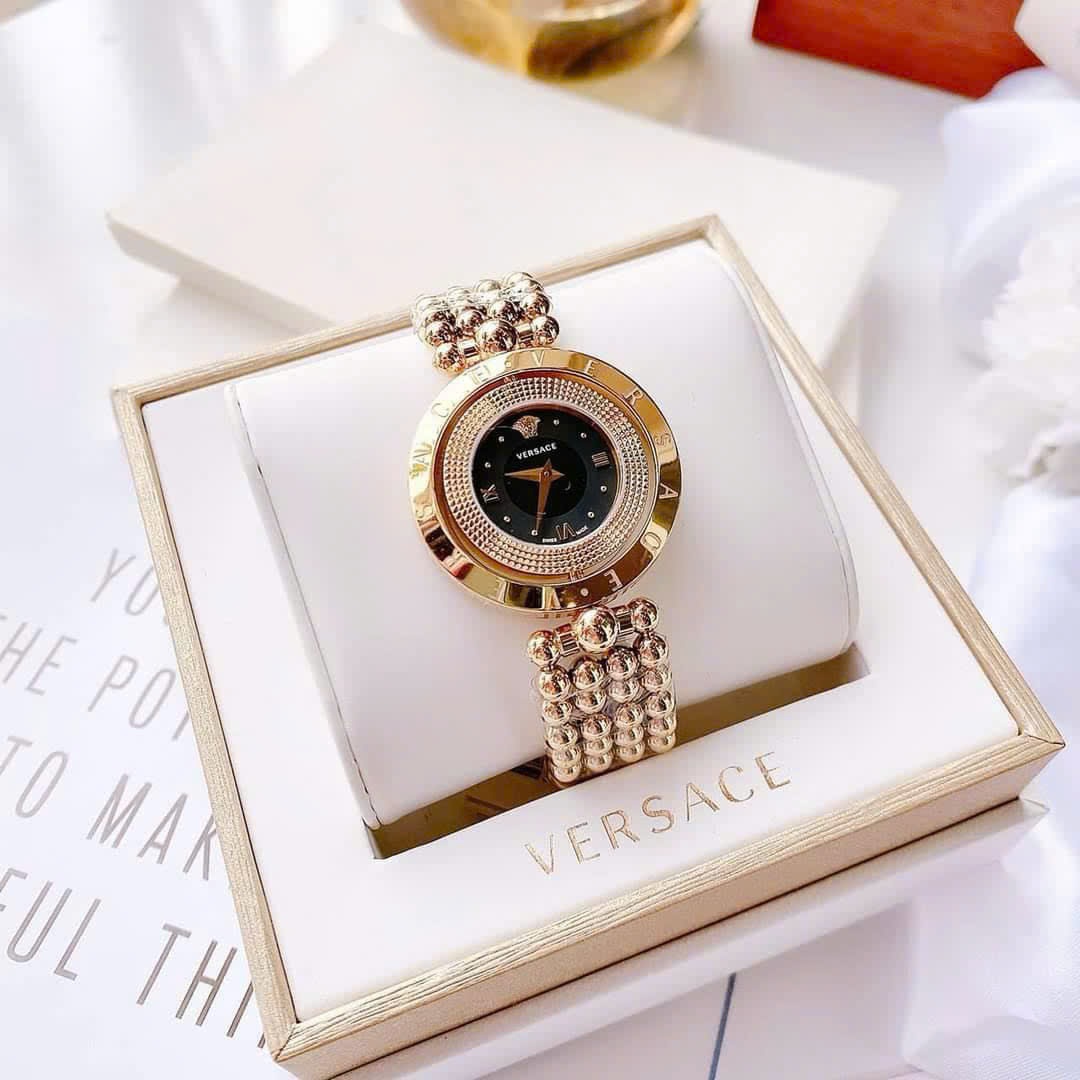 Đồng Hồ Versace Eon Pour Femmes |Nữ Giới |Mặt Đen |Dây Kim Loại Bi Vàng Gold |Máy Pin (Quartz) |Size 33mm |donghogiatot.vn