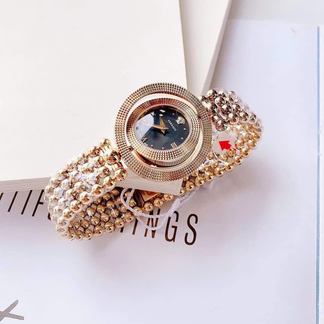Đồng Hồ Versace Eon Pour Femmes |Nữ Giới |Mặt Đen |Dây Kim Loại Bi Vàng Gold |Máy Pin (Quartz) |Size 33mm |donghogiatot.vn