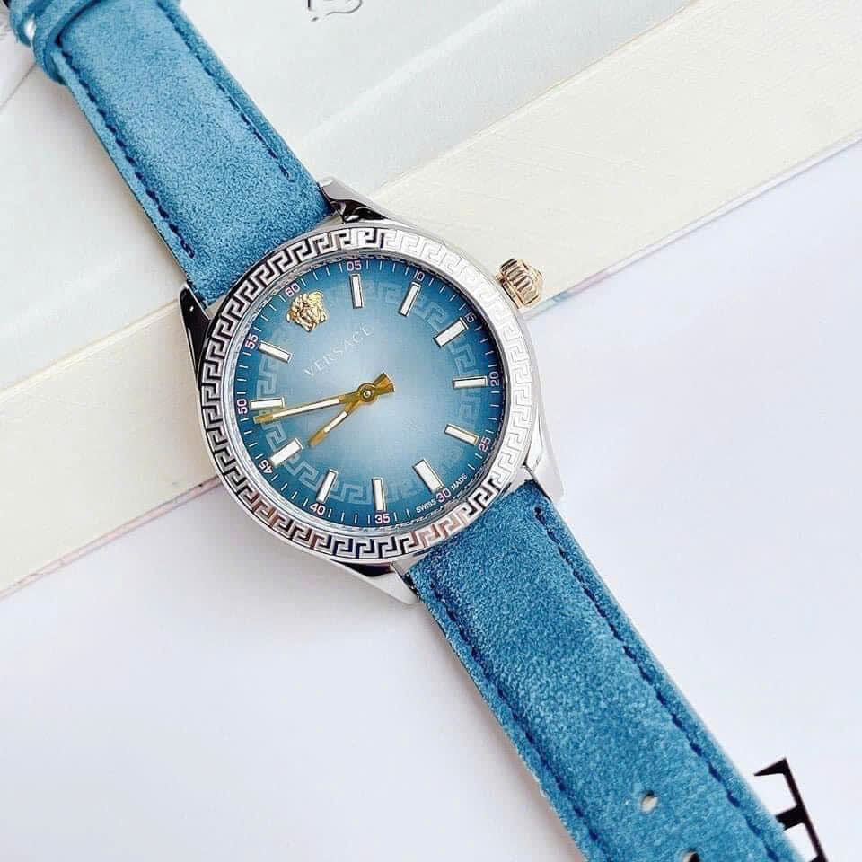 Đồng Hồ Versace Hellenyium |Nữ Giới |Silver |Dây Da Lộn Xanh Da Trời |Máy Pin (Quartz) |Size 36mm |donghogiatot.vn