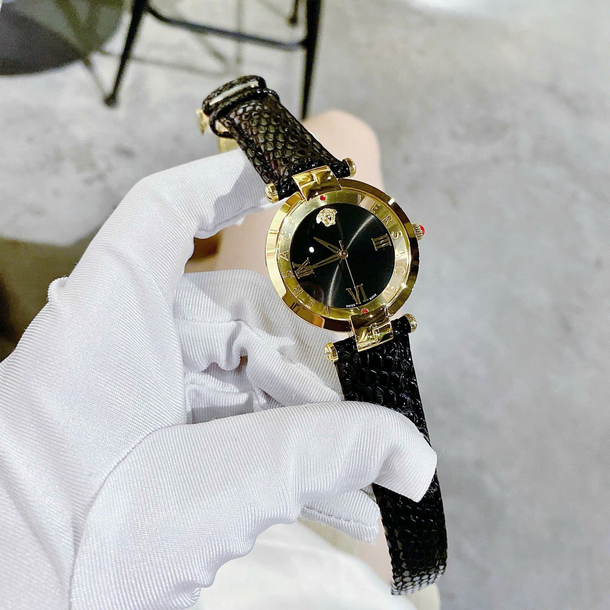 Đồng Hồ Versace Revive |Nữ Giới |Vàng Gold |Tráng Gương |Dây Da Đen |Máy Pin (Quartz) |Size 35mm |donghogiatot.vn